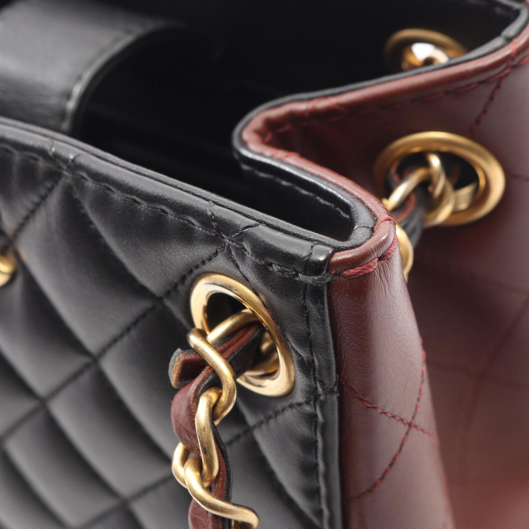 Chanel Black Brown Leather Handbag Shoulder Bag (Pre-Owned)