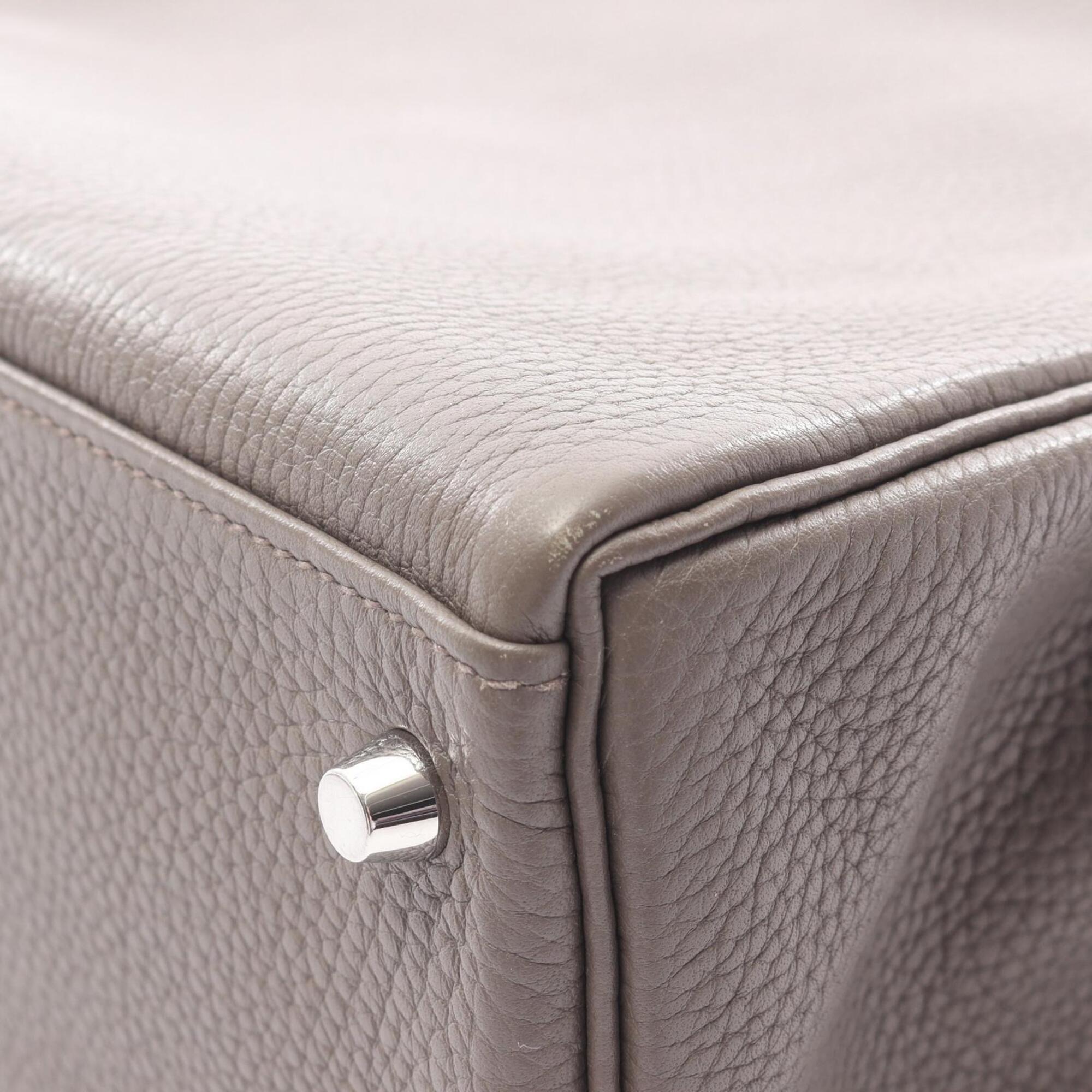 Hermes Etain Gray Taurillon Clemence Leather Handbag (Pre-Owned)