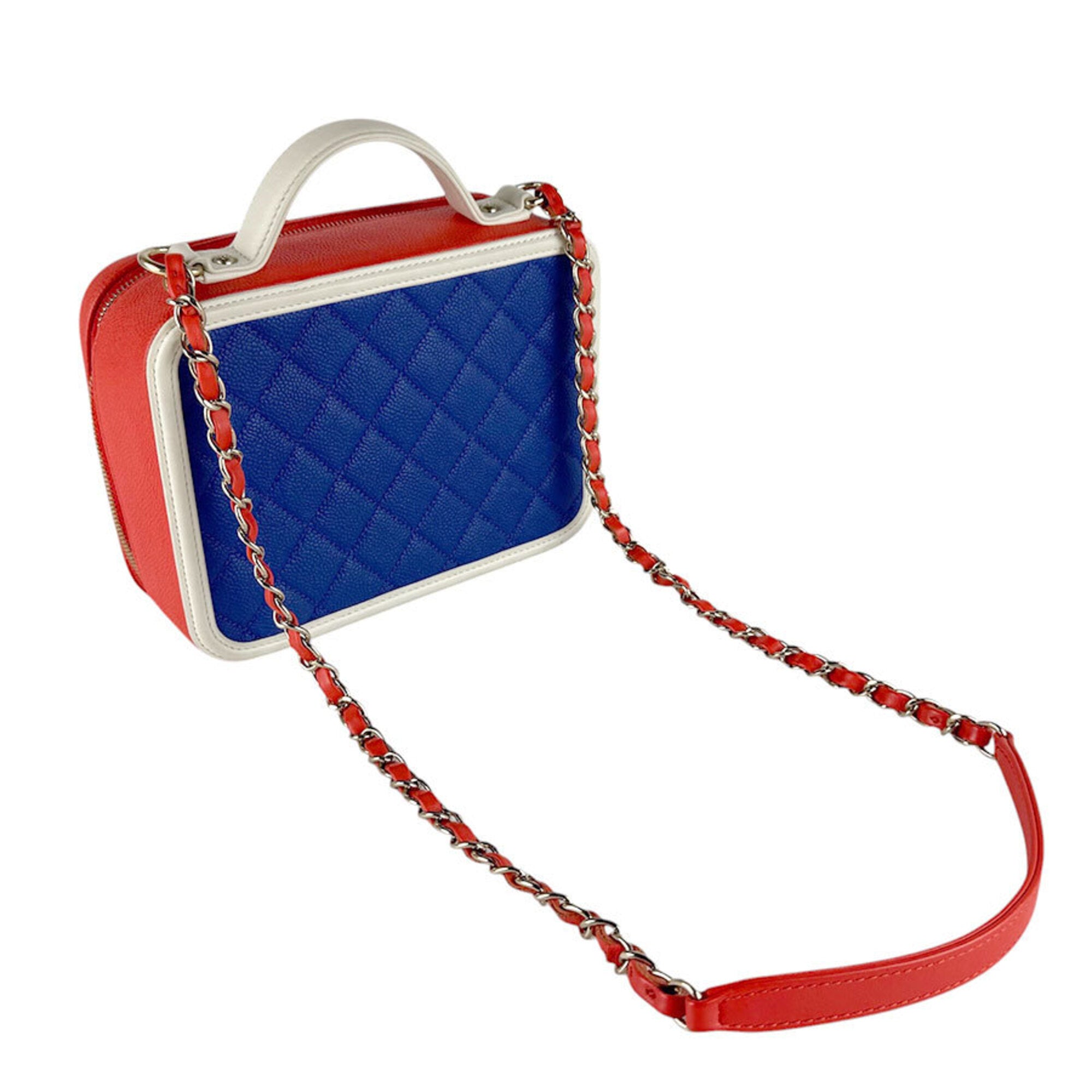 Chanel Blue Red Color White Grained Calfskin Shoulder Bag (Pre-Owned)