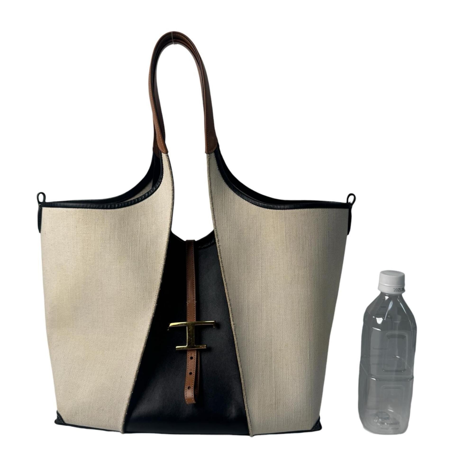 Tod's Beige Brown Canvas Leather Pouch Shopping Bag Tote Bag (Pre-Owned)