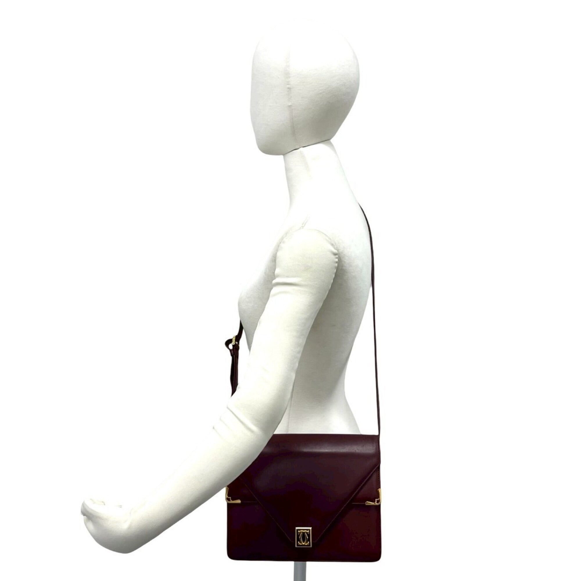 Cartier Wine Red Leather Pochette Shoulder Bag (Pre-Owned)
