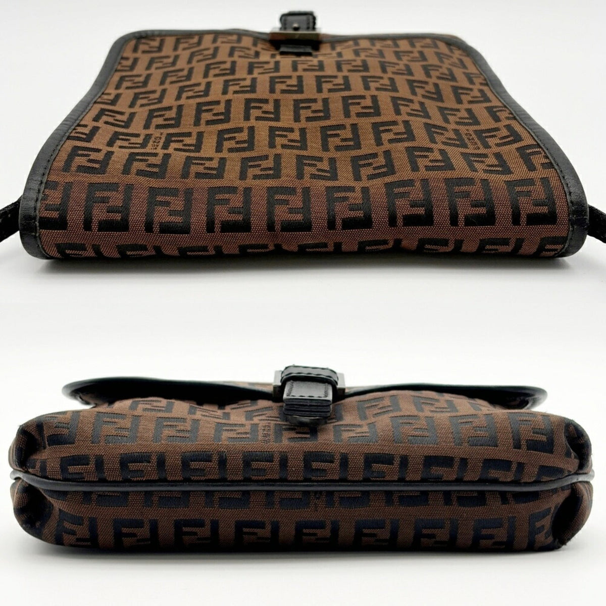 Fendi Zucca Black Brown Canvas Leather Shoulder Bag (Pre-Owned)