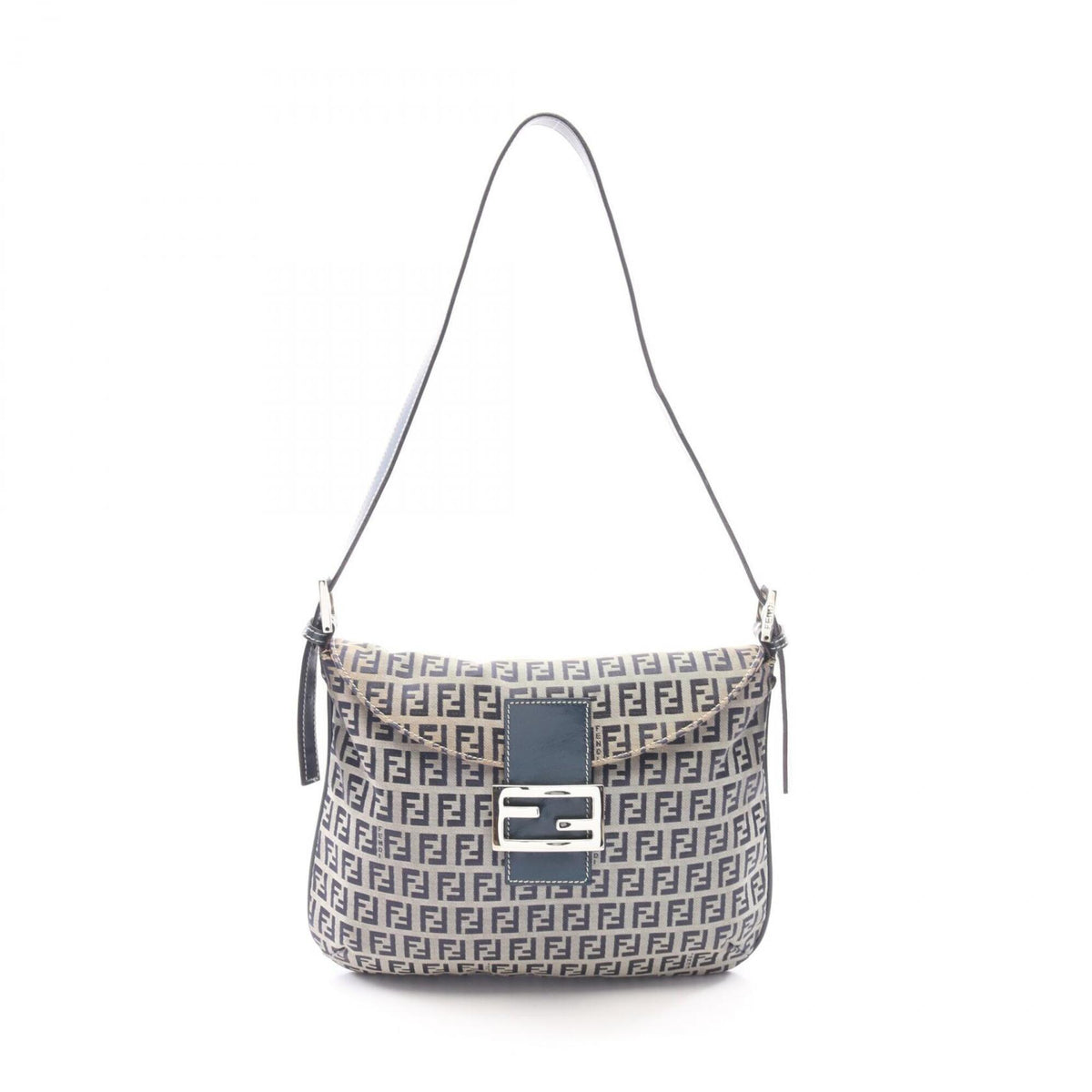 Fendi Zucchino Gray Navy Canvas Leather Handbag Shoulder Bag (Pre-Owned)