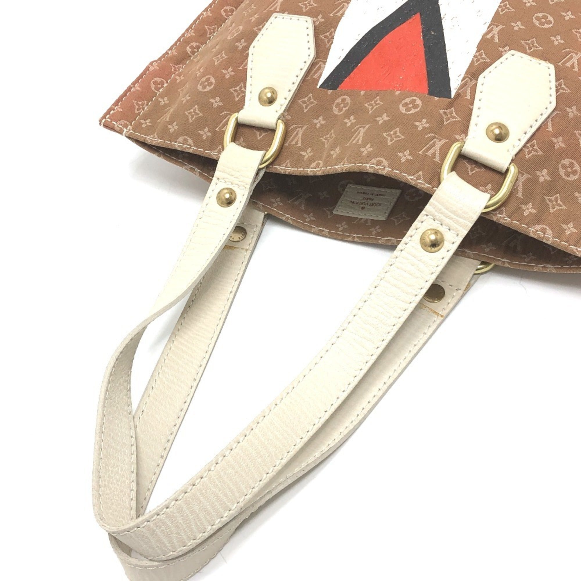 Louis Vuitton Beige Canvas Leather Shoulder Bag Tote Bag (Pre-Owned)