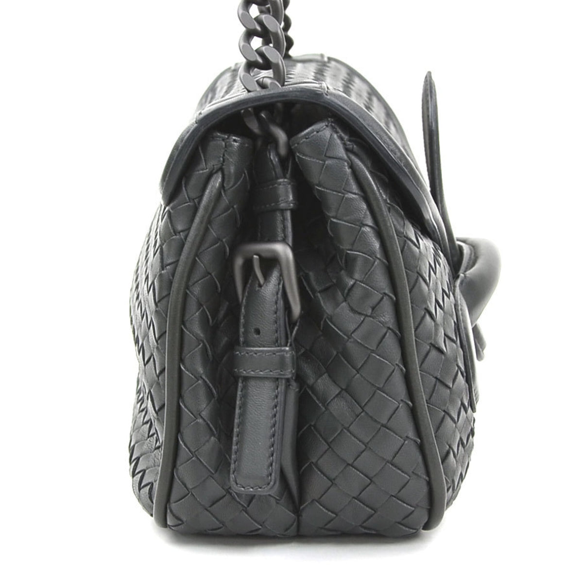 Bottega Veneta Charcoal Gray Leather Shoulder Bag (Pre-Owned)