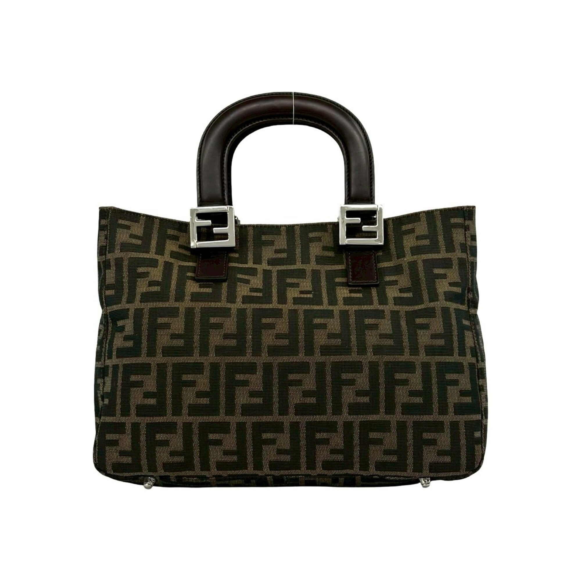 Fendi Black Brown Canvas Leather Handbag Tote Bag (Pre-Owned)