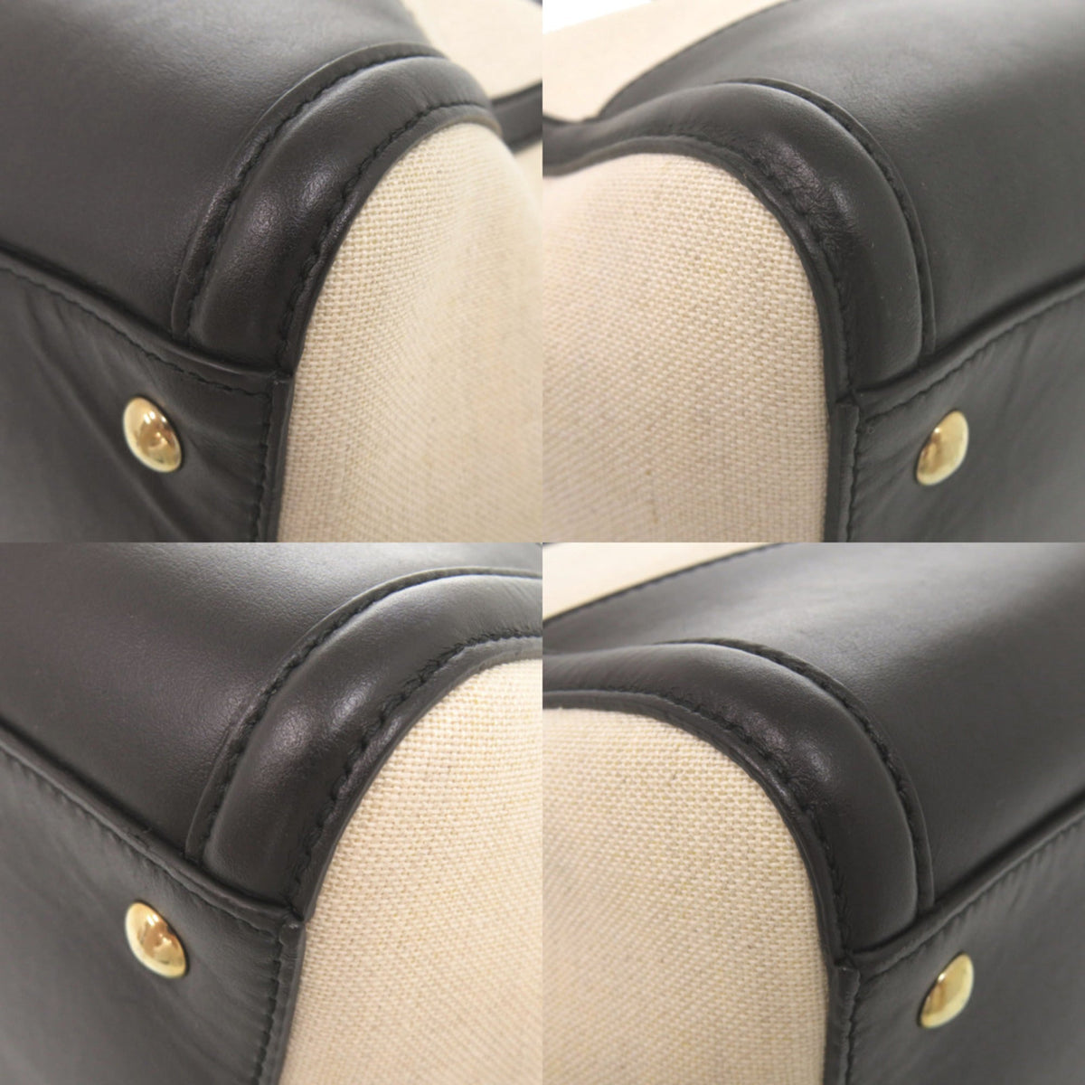 Salvatore Ferragamo Black Ivory Leather Canvas Tote Bag (Pre-Owned)