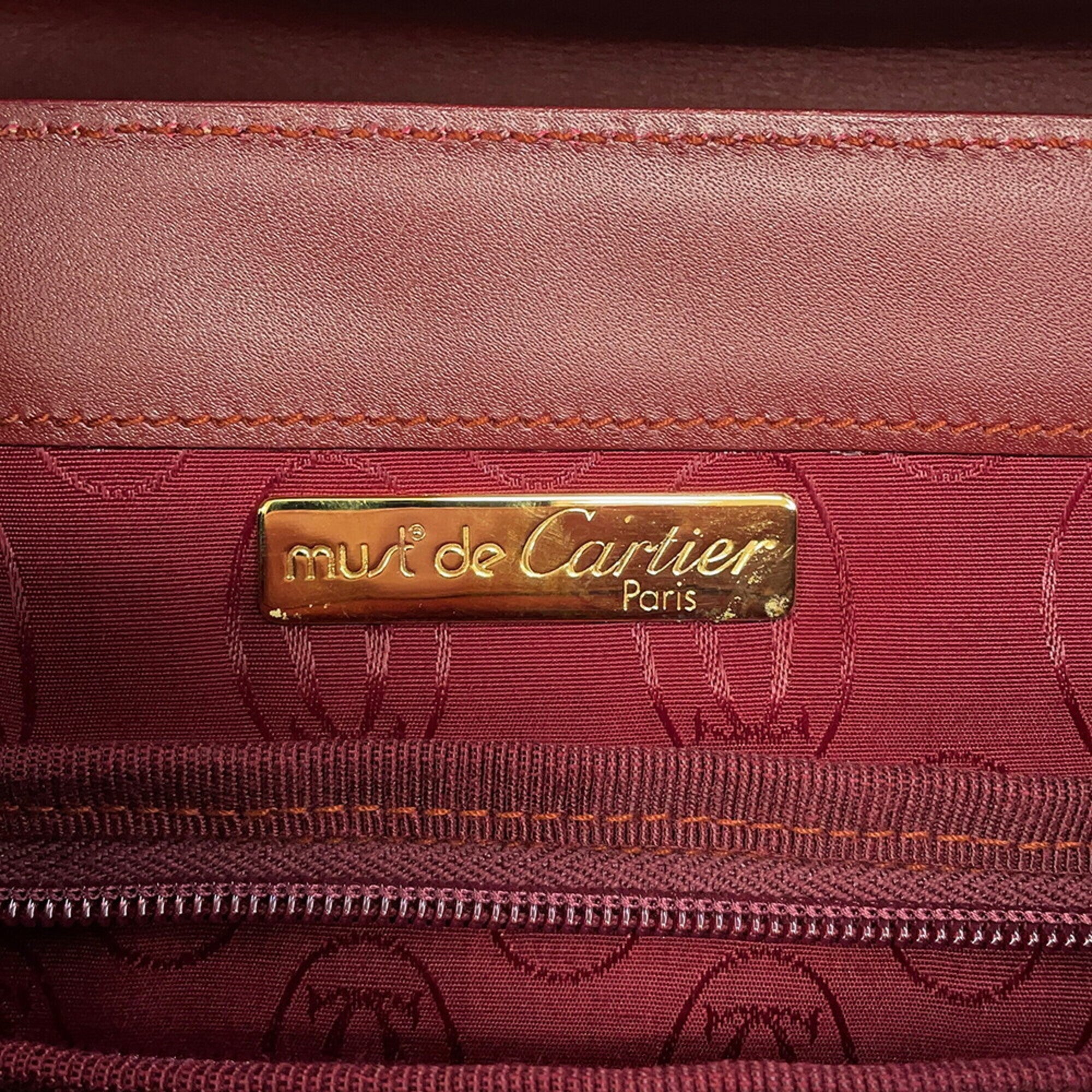 Cartier Must Bordeaux Leather Handbag Tote Bag (Pre-Owned)