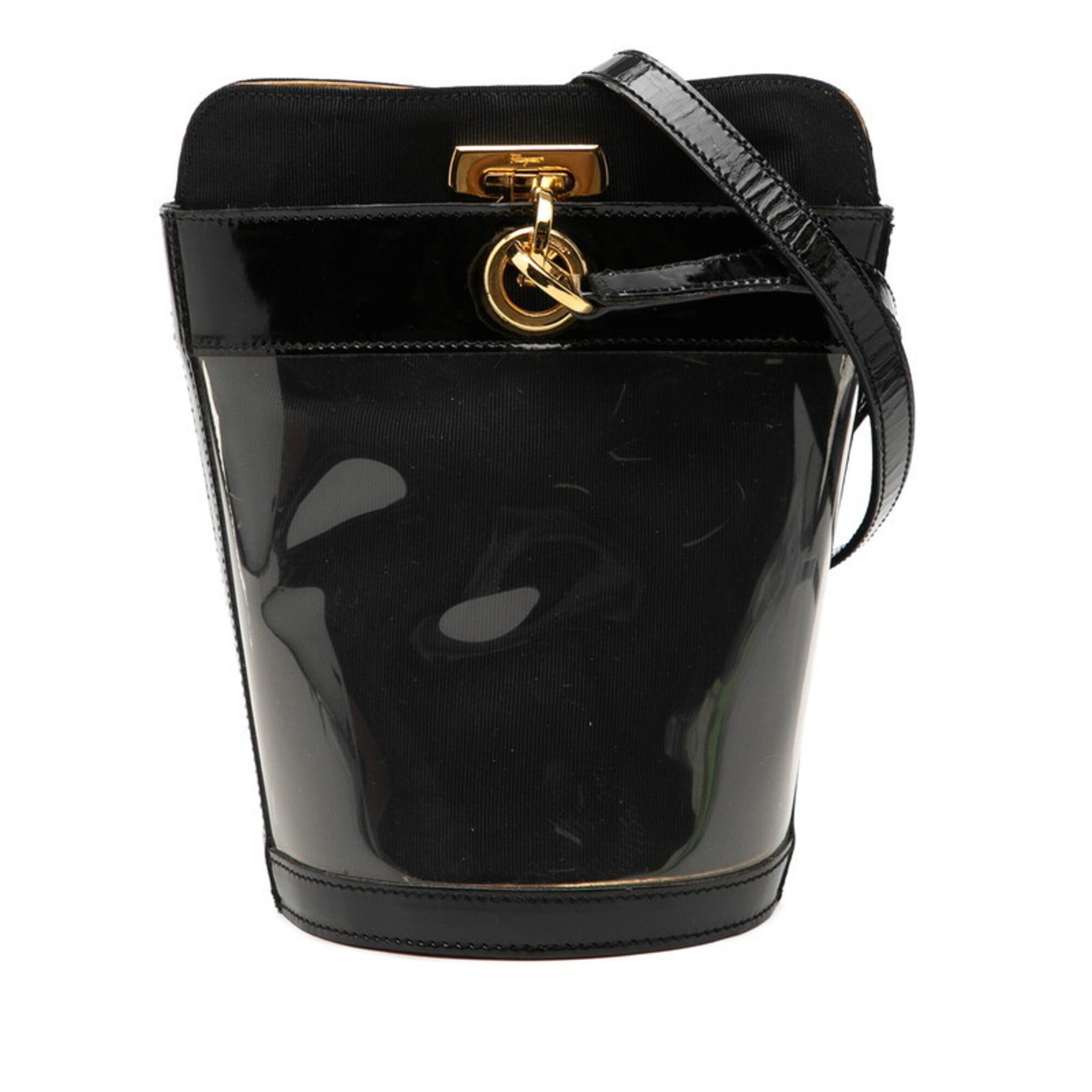 Salvatore Ferragamo Gancini Black Vinyl Leather Shoulder Bag (Pre-Owned)