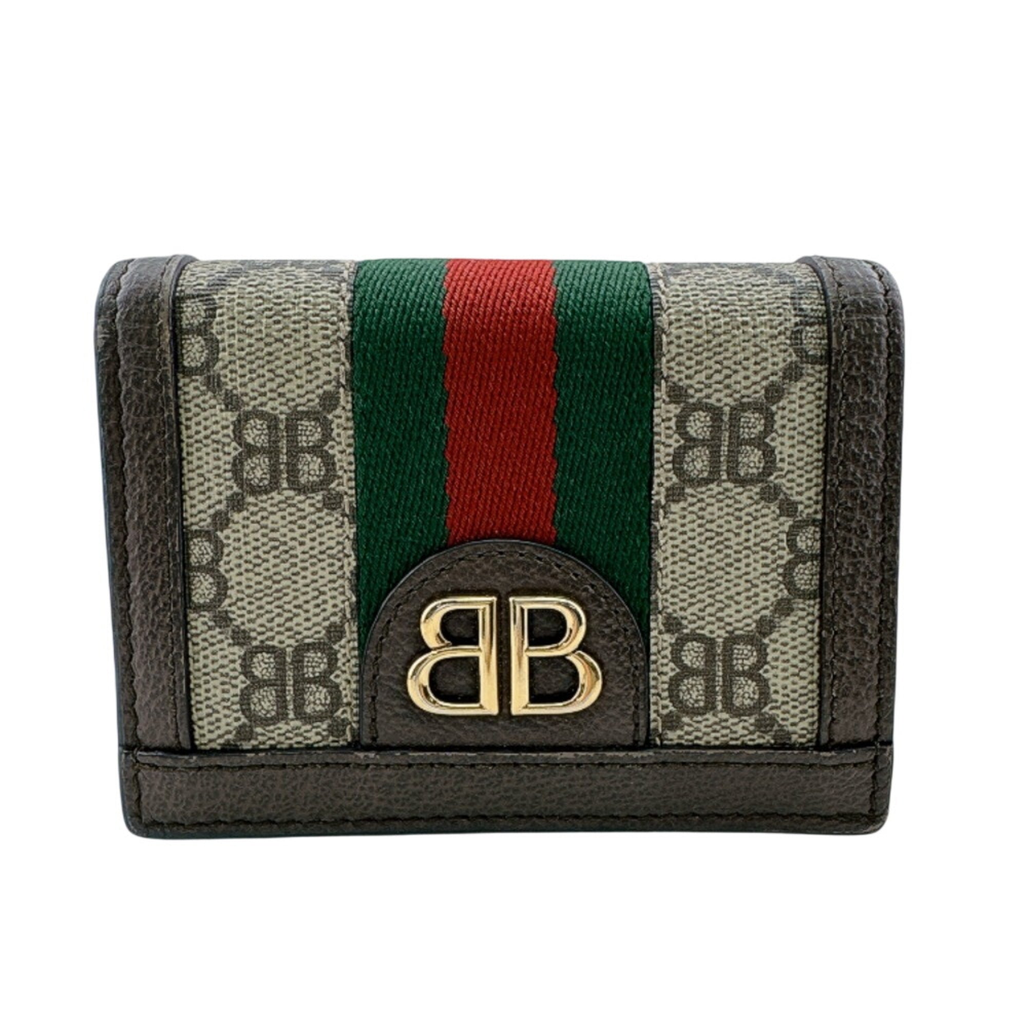 Gucci Brown Green Red Color Pvc Canvas Leather Wallet (Bi-Fold) (Pre-Owned)