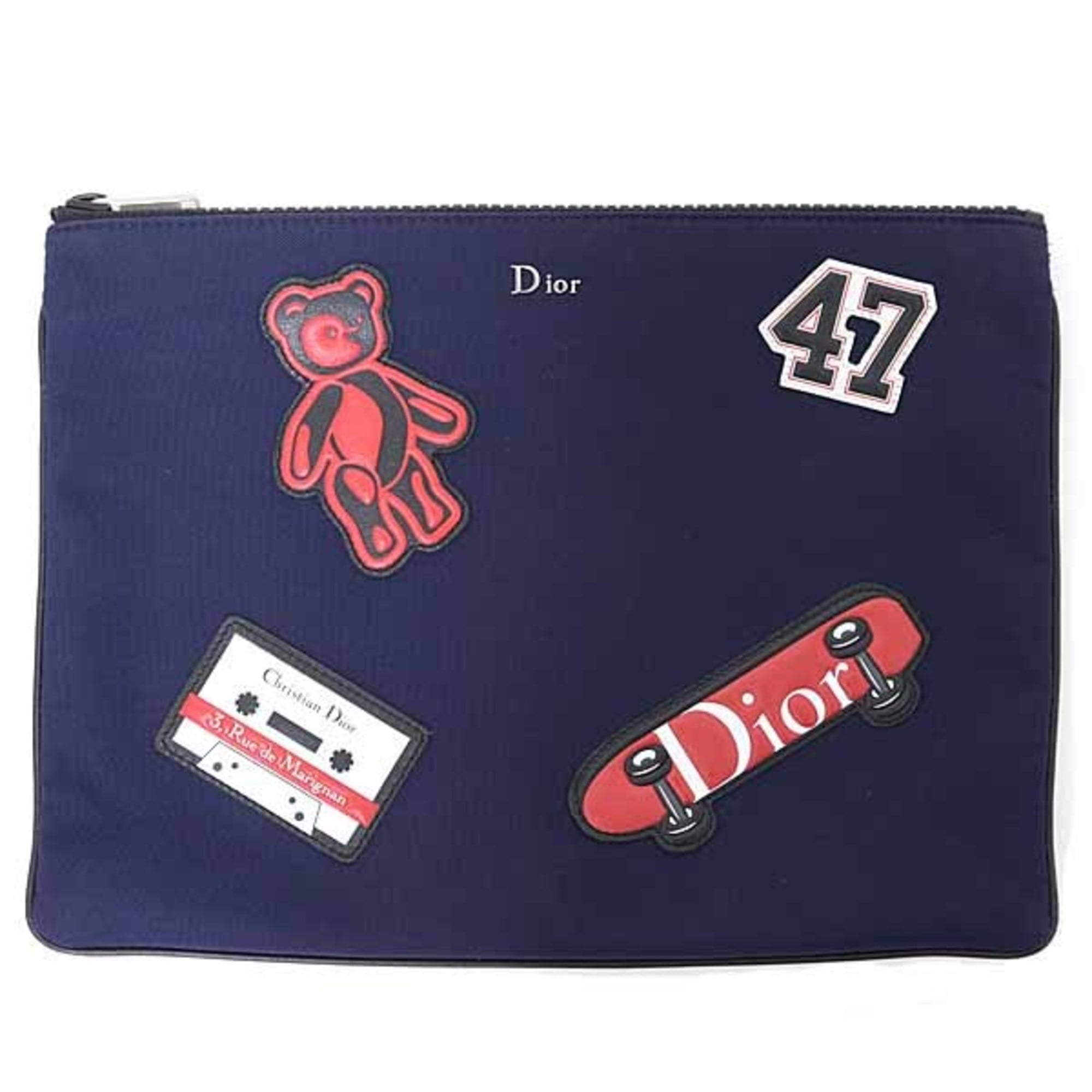Christian Dior Navy Red Color Nylon Pouch (Pre-Owned)