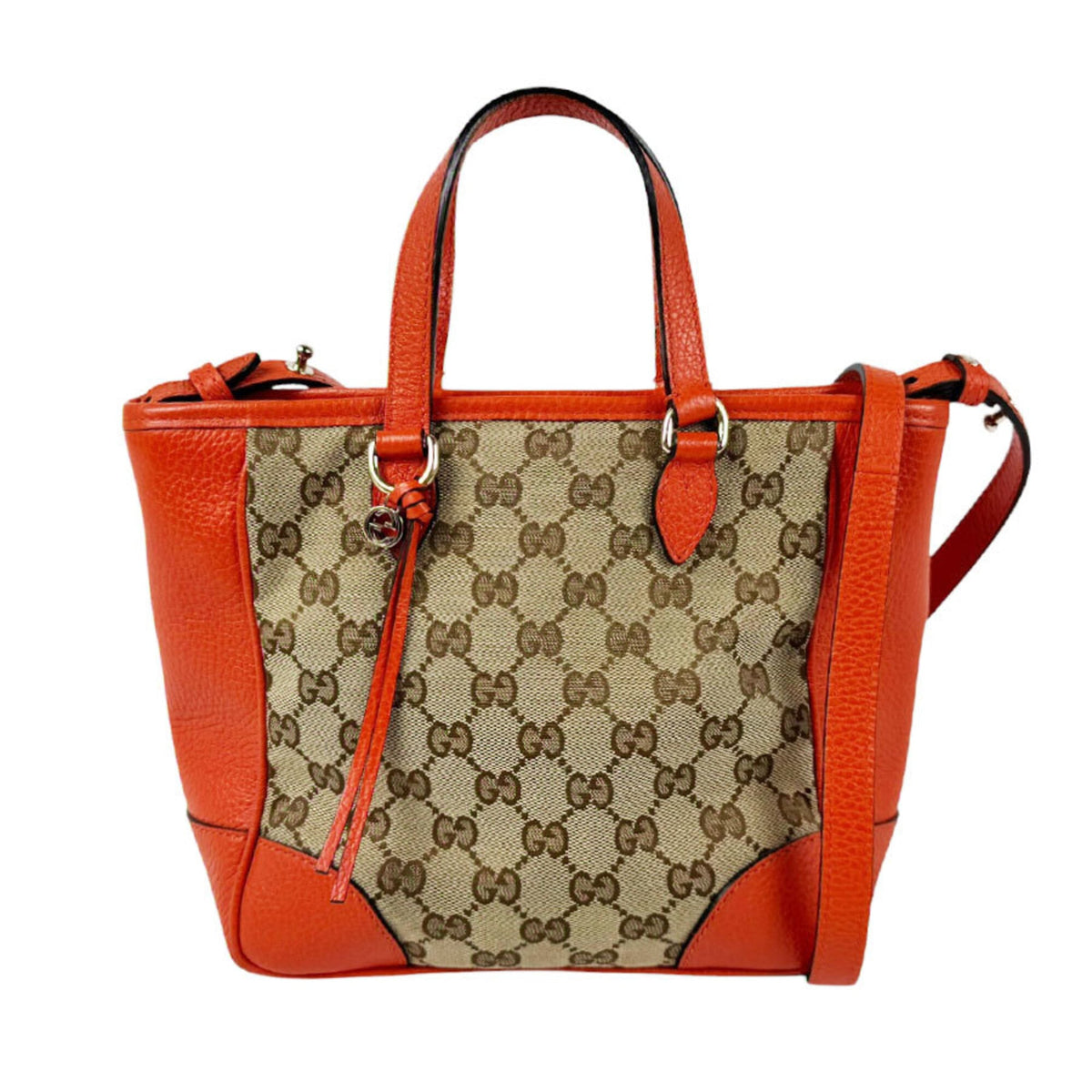 Gucci Brown Orange Gg Canvas Leather Handbag Shoulder Bag (Pre-Owned)