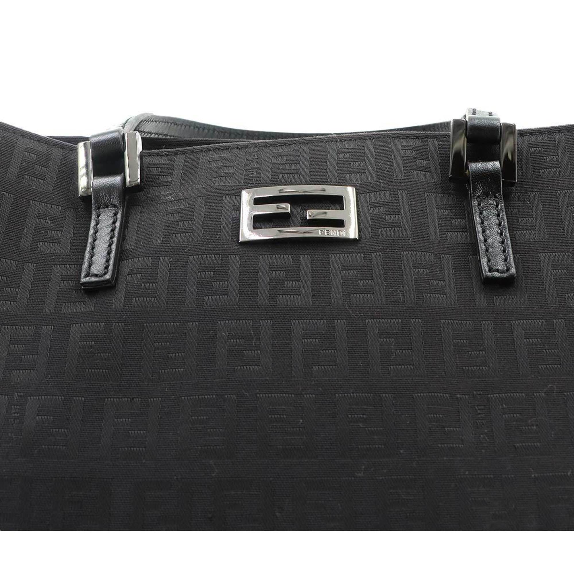 Fendi Zucchino Black Canvas Leather Handbag Tote Bag (Pre-Owned)