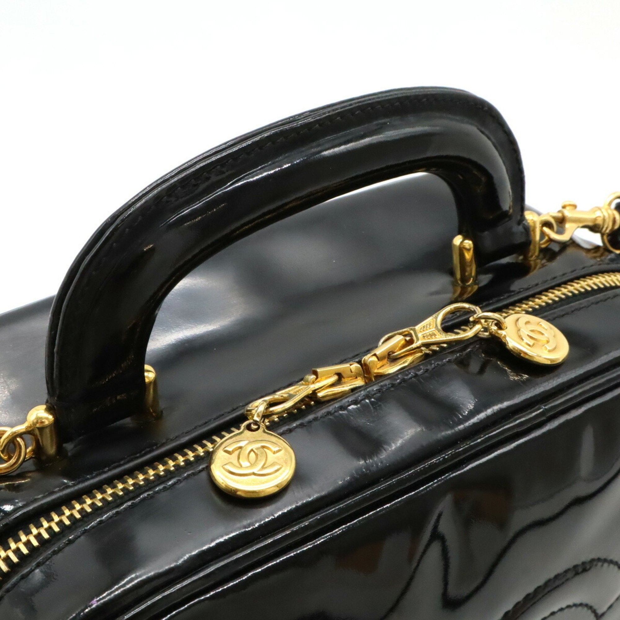 Chanel Black Leather Handbag Shoulder Bag Vanity Bag (Pre-Owned)