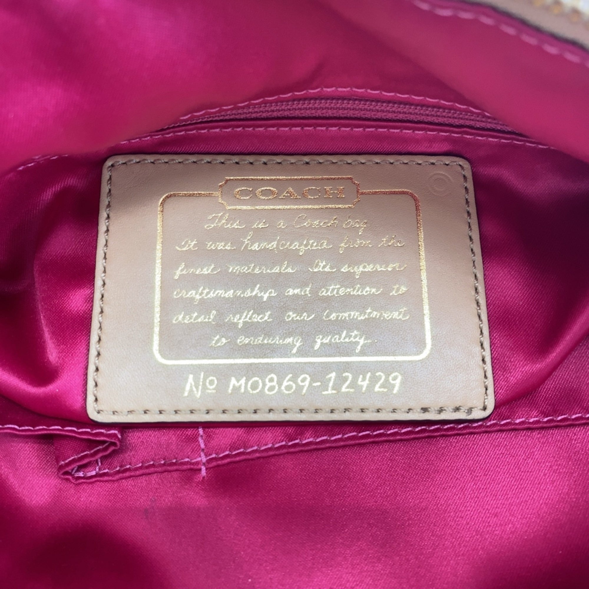 Coach Beige Brown Pink Canvas Leather Shoulder Bag Tote Bag (Pre-Owned)