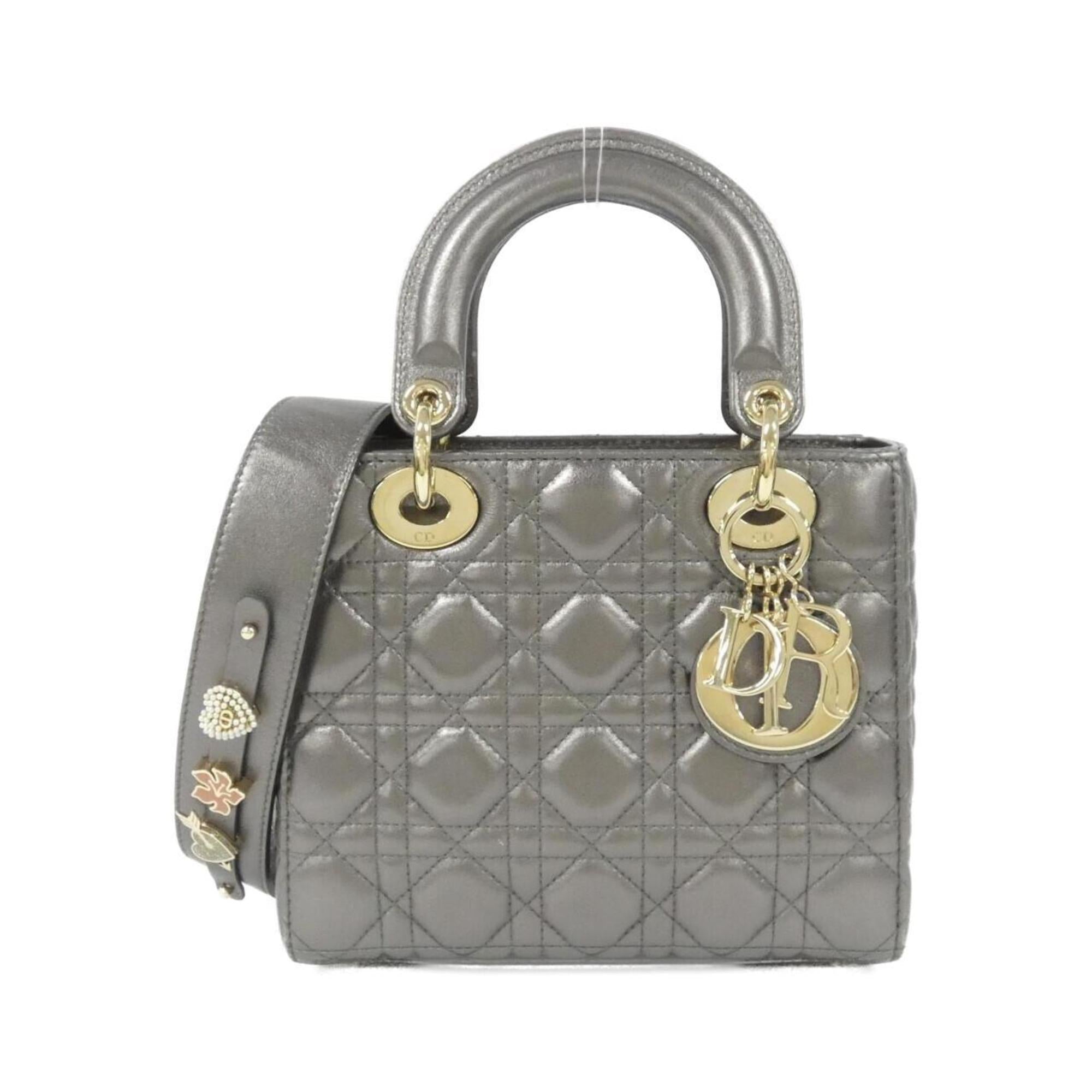 Christian Dior Gray Gunmetal Metallic Leather Handbag (Pre-Owned)