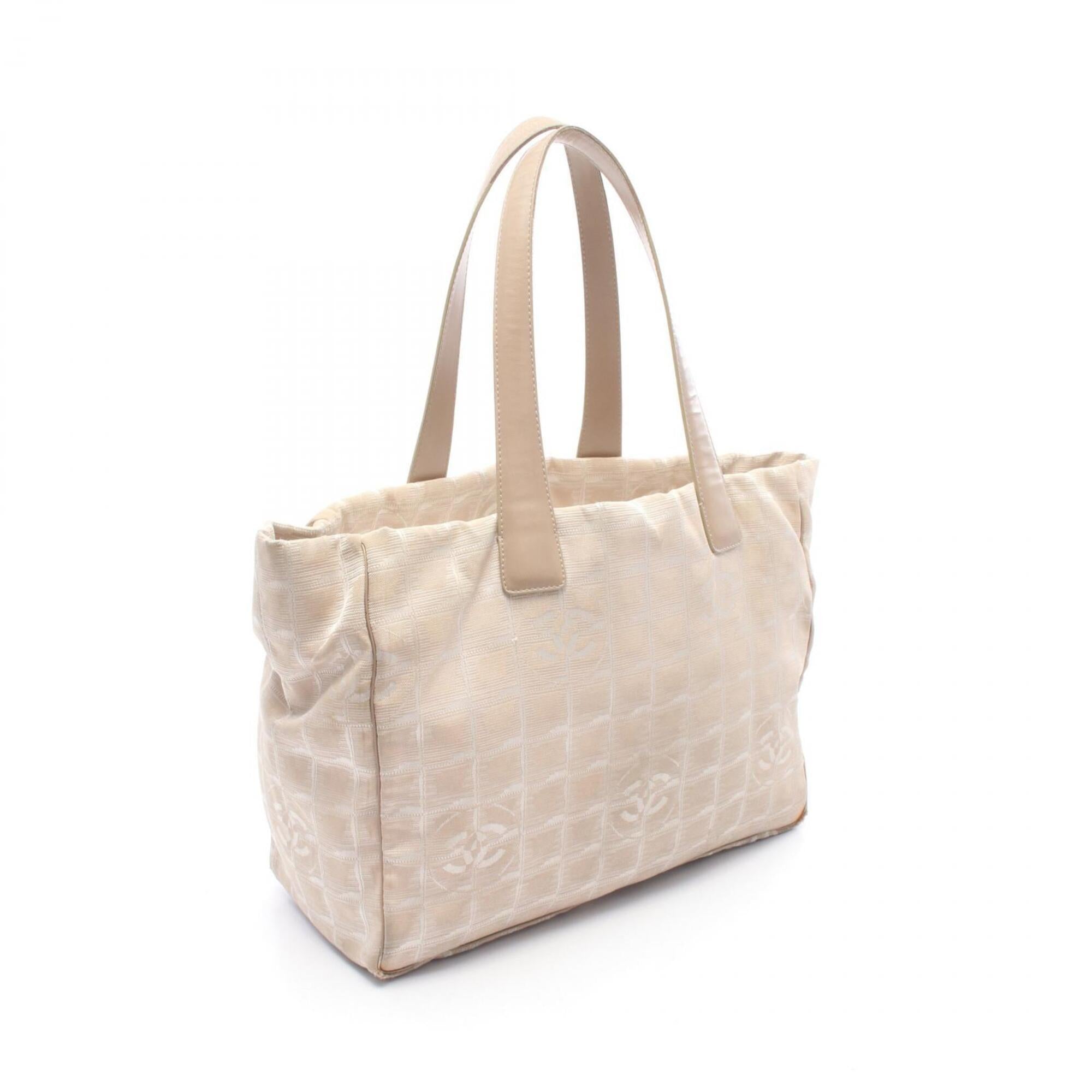Chanel Beige Leather Nylon Canvas Handbag Tote Bag (Pre-Owned)