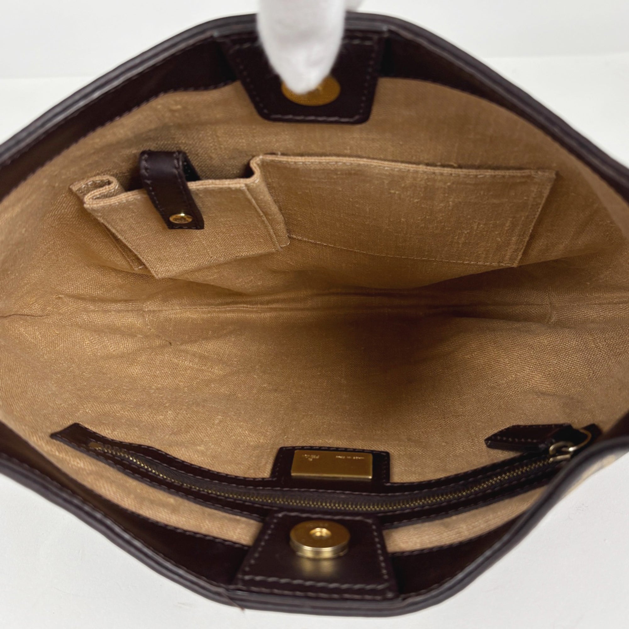 Fendi Zucca Brown Canvas Leather Handbag Shoulder Bag (Pre-Owned)