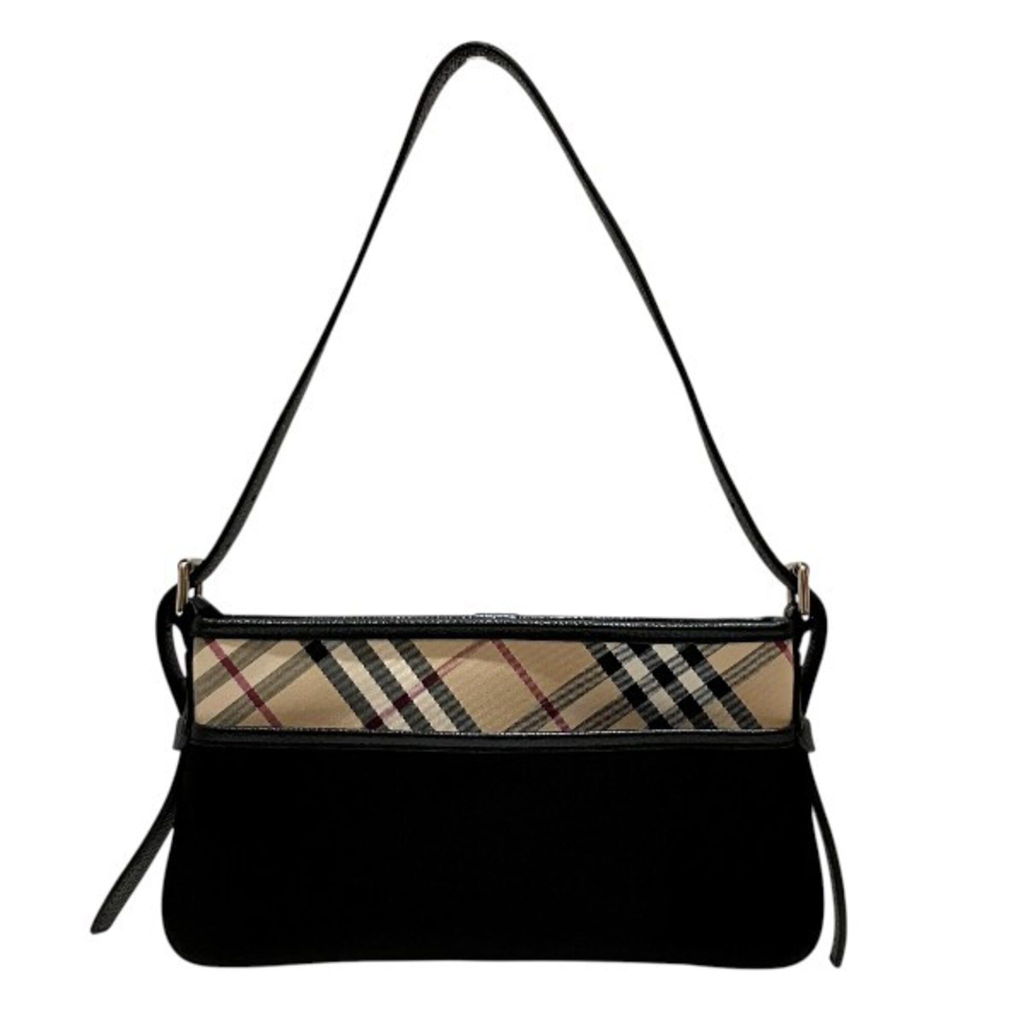 Burberry Beige Black Canvas Leather Handbag Shoulder Bag (Pre-Owned)