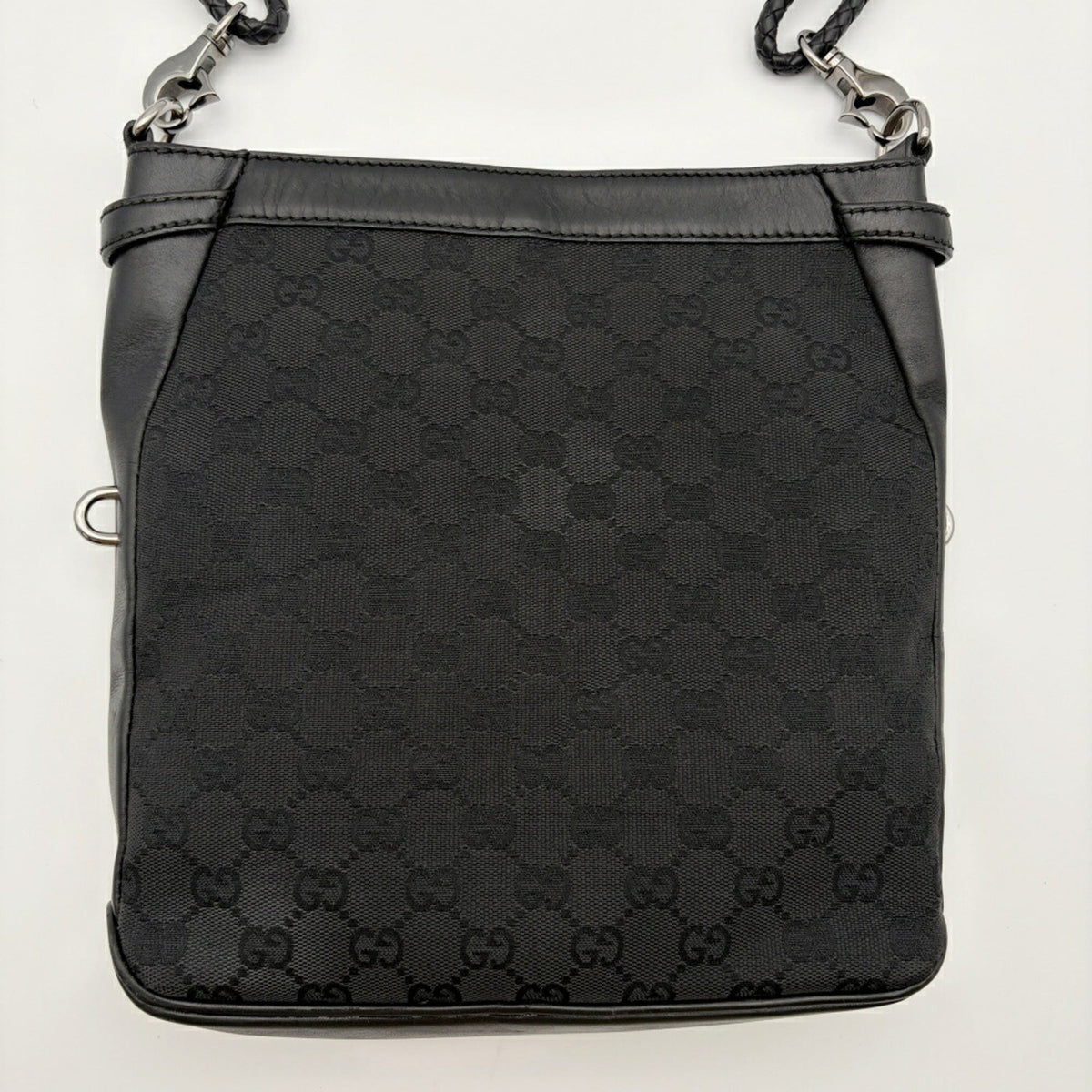 Gucci Black Gg Canvas Leather Shoulder Bag (Pre-Owned)