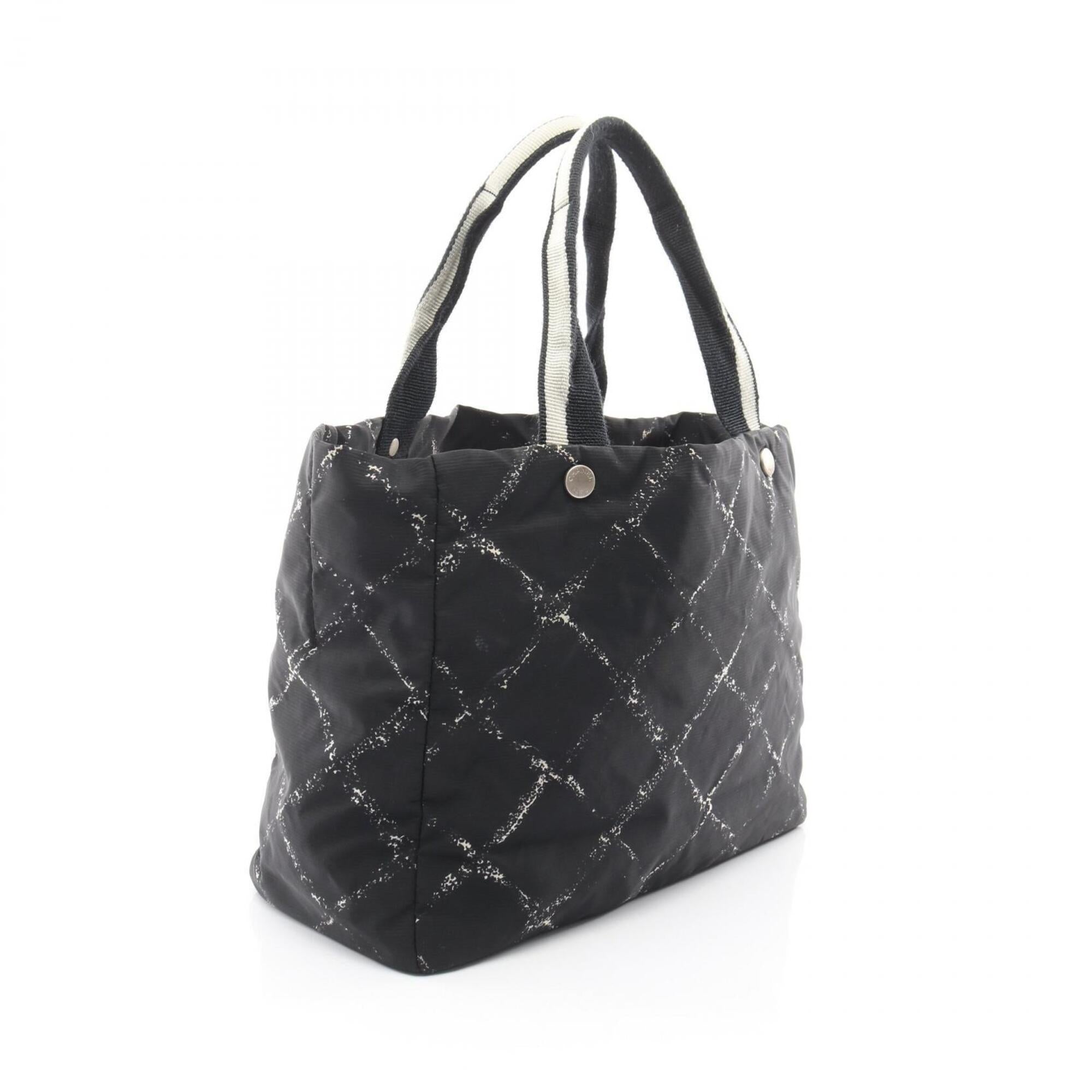 Chanel Black White Nylon Handbag Tote Bag (Pre-Owned)