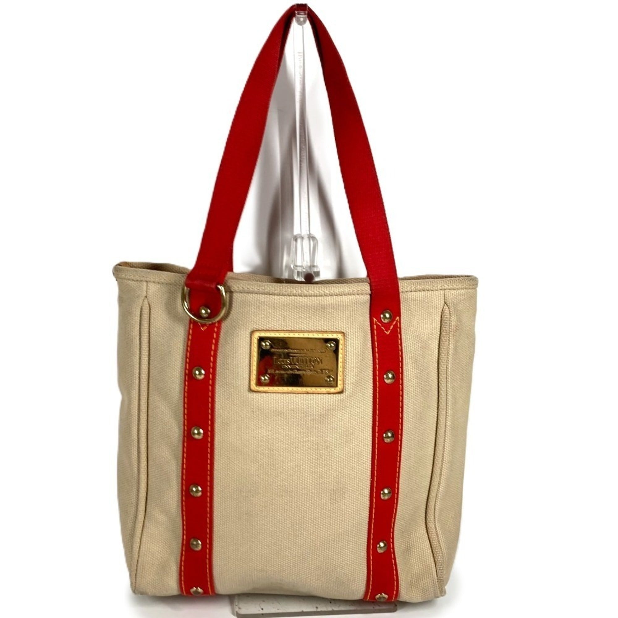 Louis Vuitton Beige Red Color Canvas Shoulder Bag Tote Bag (Pre-Owned)