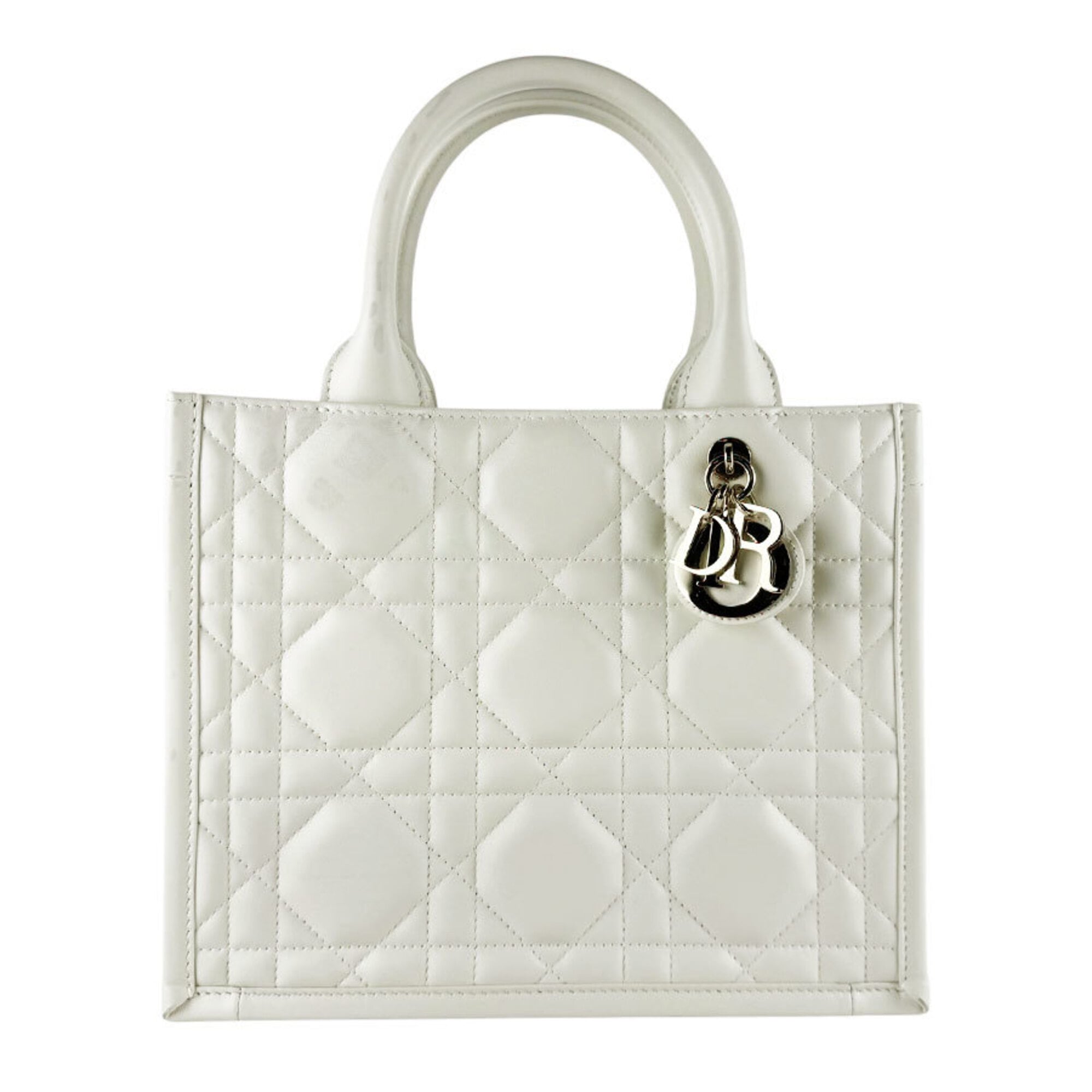 Christian Dior White Leather Handbag Shoulder Bag Tote Bag (Pre-Owned)