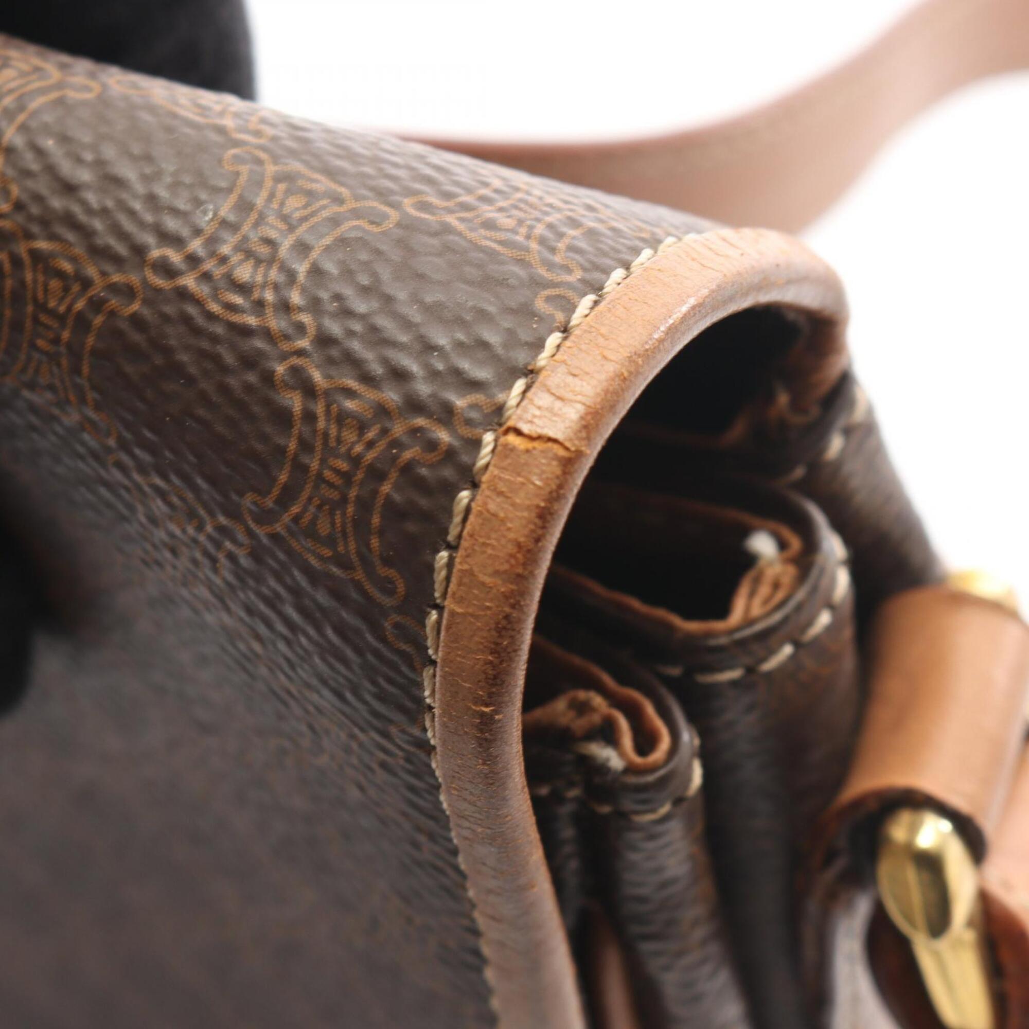 Celine Brown Coated Canvas Leather Handbag Shoulder Bag (Pre-Owned)
