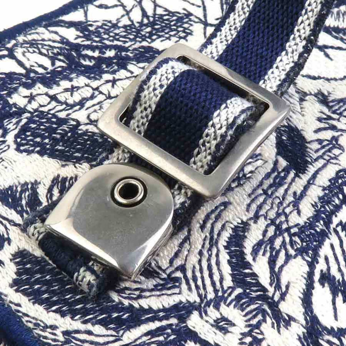 Christian Dior Navy White Canvas Handbag Vanity Bag (Pre-Owned)