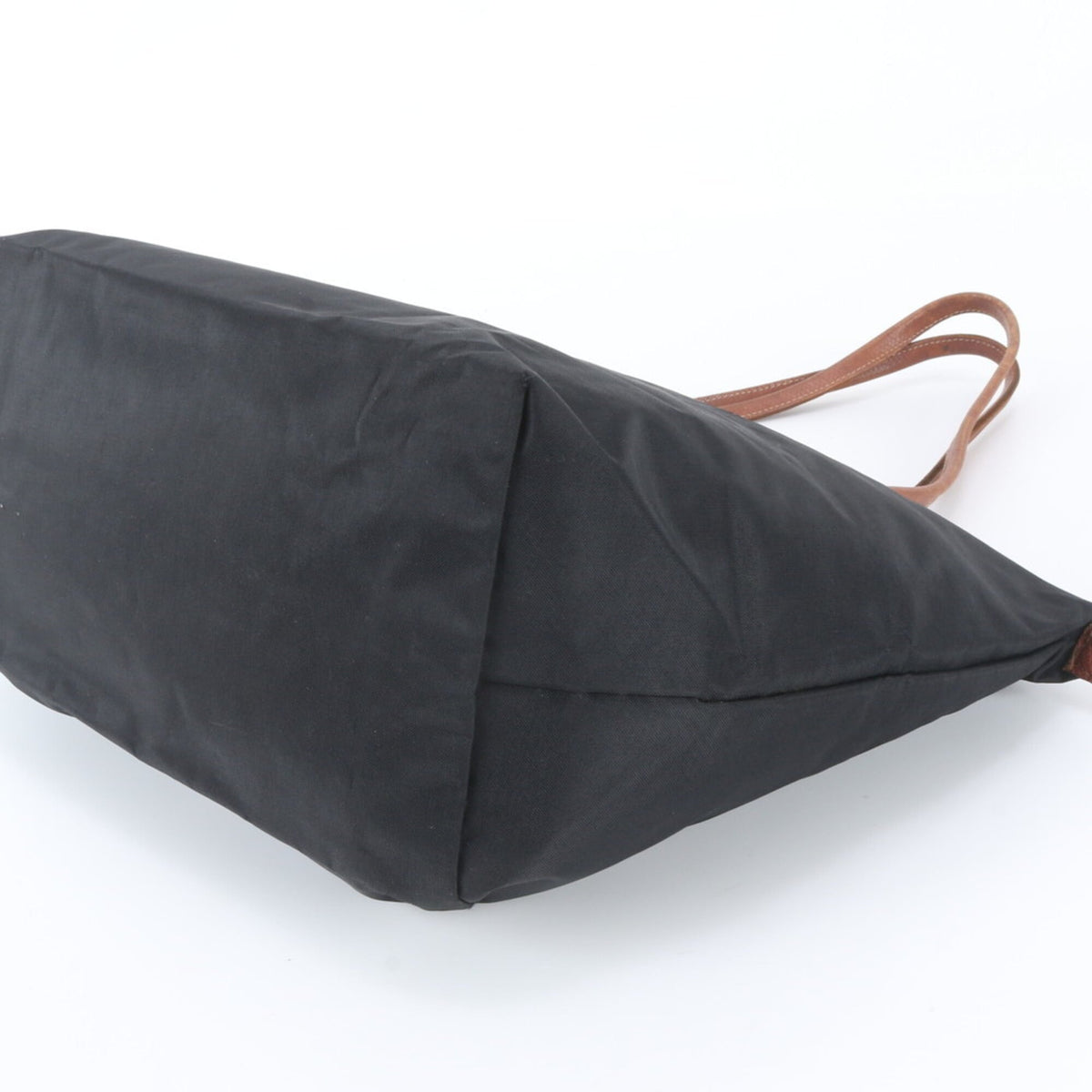 Longchamp Le Pliage Black Leather Nylon Shoulder Bag Tote Bag (Pre-Owned)