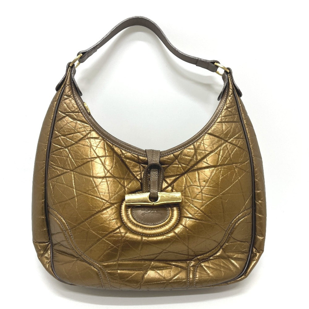 Longchamp Bronze Leather Nylon Handbag Shoulder Bag Tote Bag (Pre-Owned)