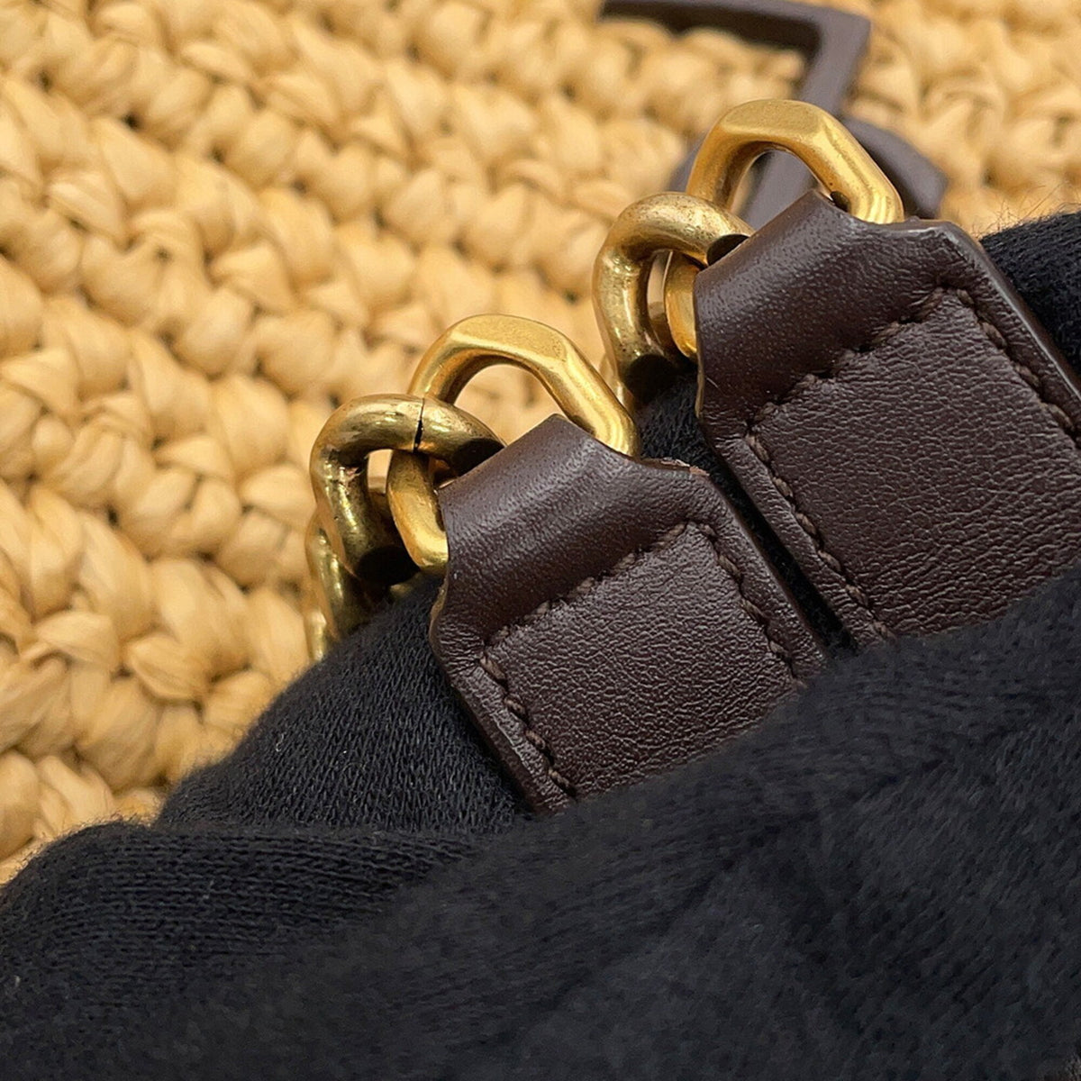Yves Saint Laurent Beige Brown Raffia Leather Handbag Shoulder Bag (Pre-Owned)