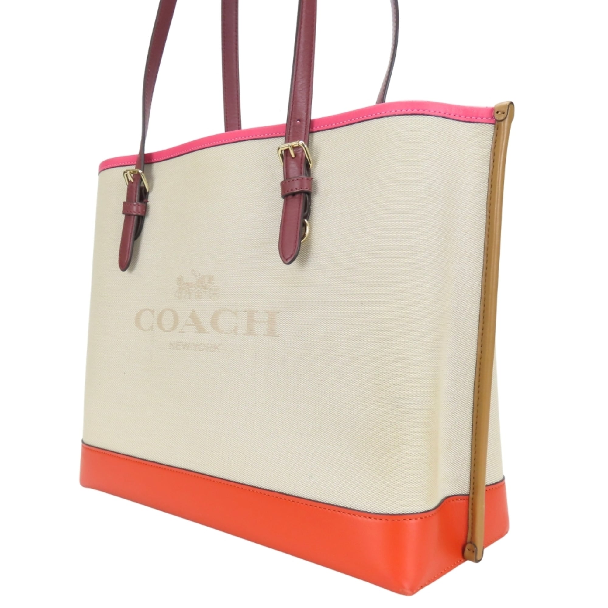 Coach Beige Multi-Color Canvas Leather Tote Bag (Pre-Owned)