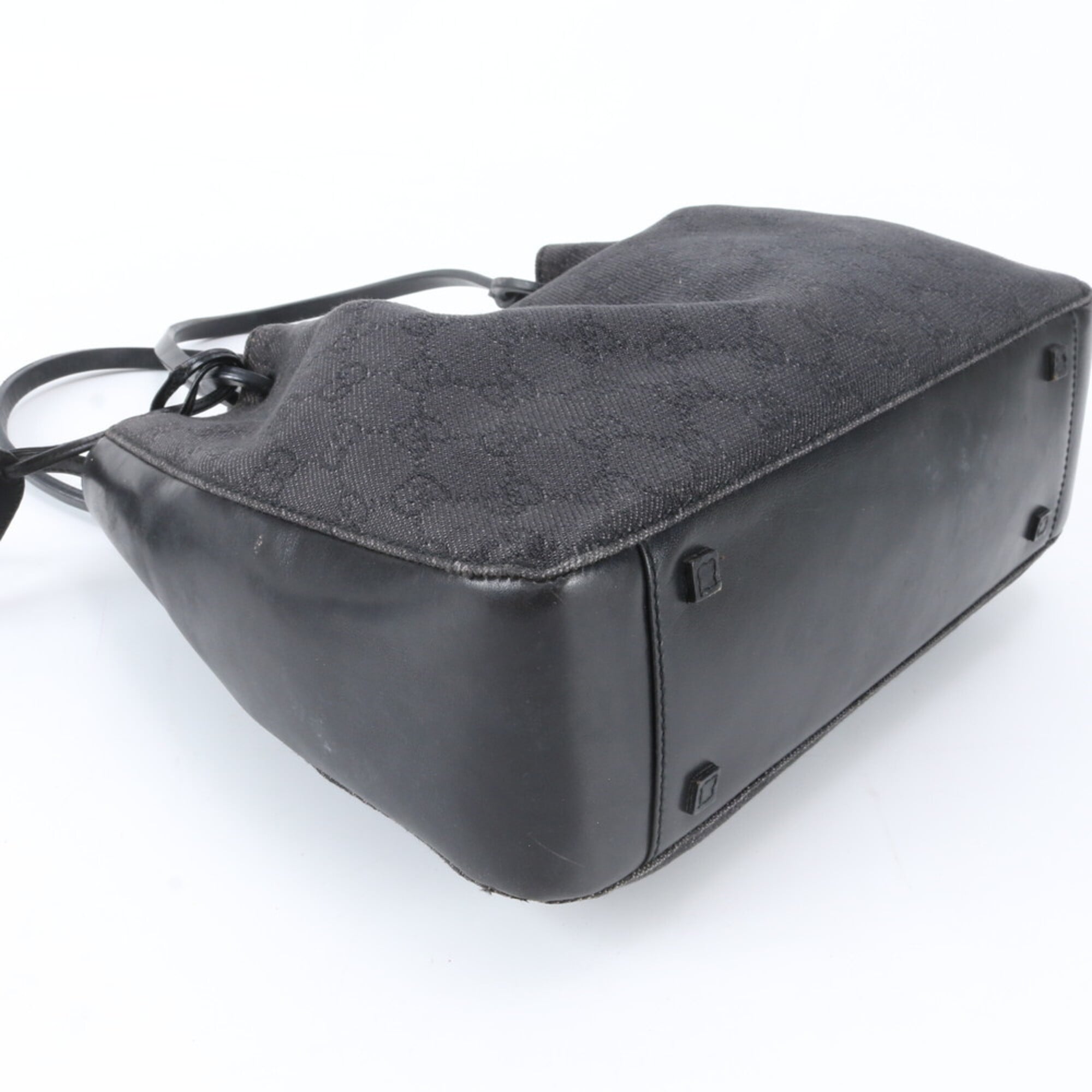 Gucci Black Leather Canvas Handbag Pouch (Pre-Owned)