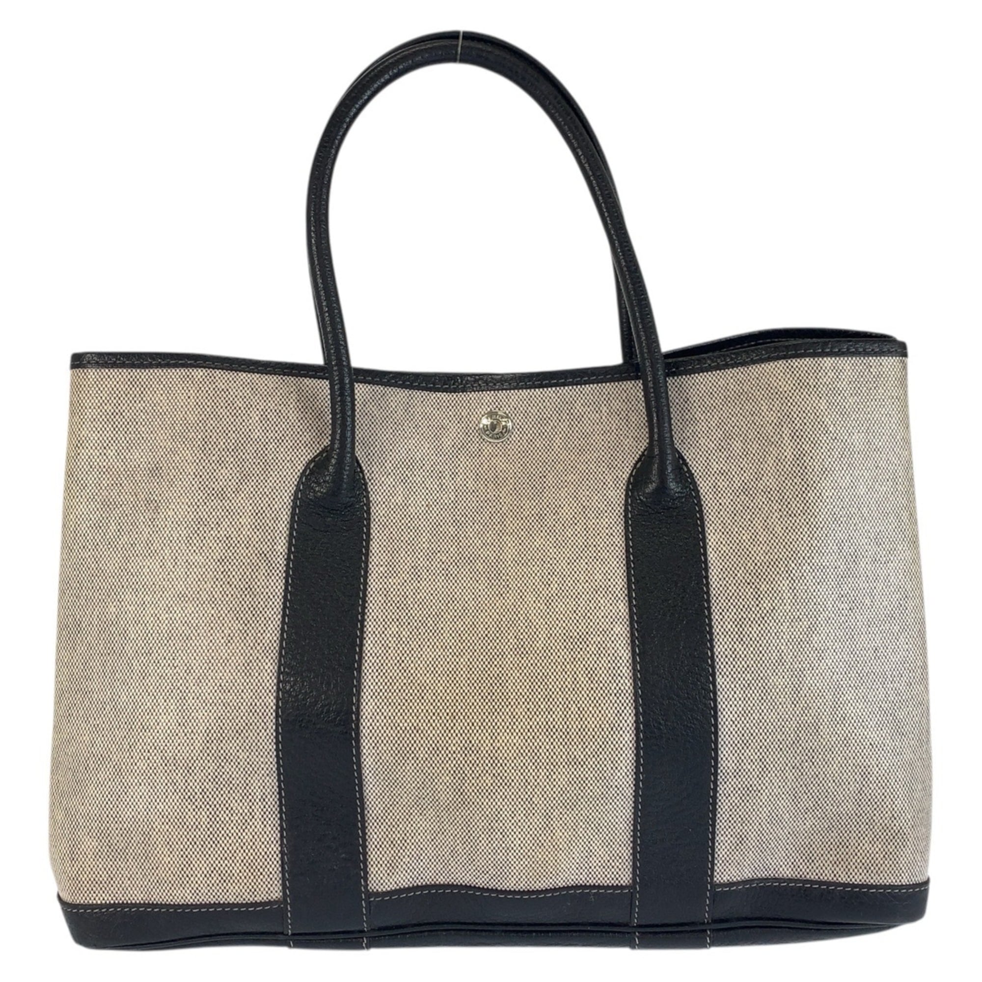 Hermes Black Gray Toile H Leather Handbag Tote Bag (Pre-Owned)