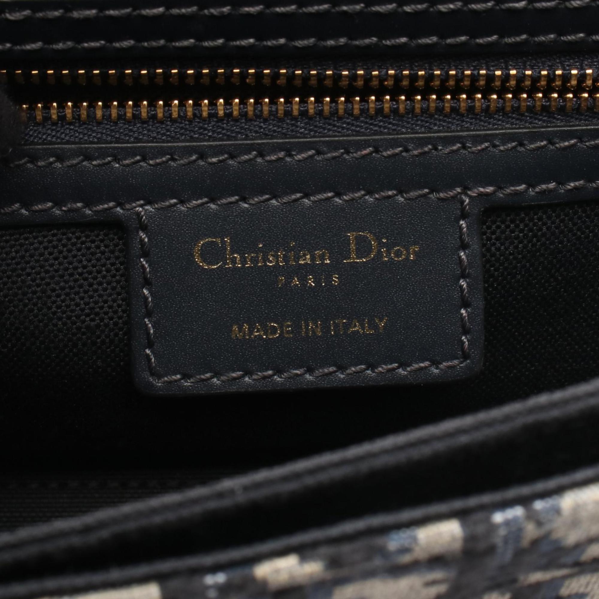 Christian Dior Beige Navy Canvas Leather Handbag Shoulder Bag (Pre-Owned)