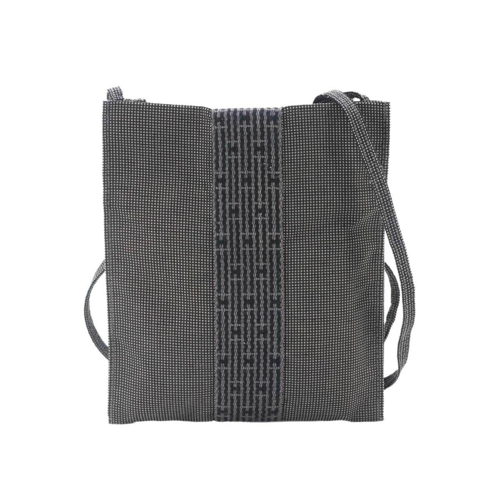 Hermes Gray Canvas Handbag Pochette Shoulder Bag (Pre-Owned)