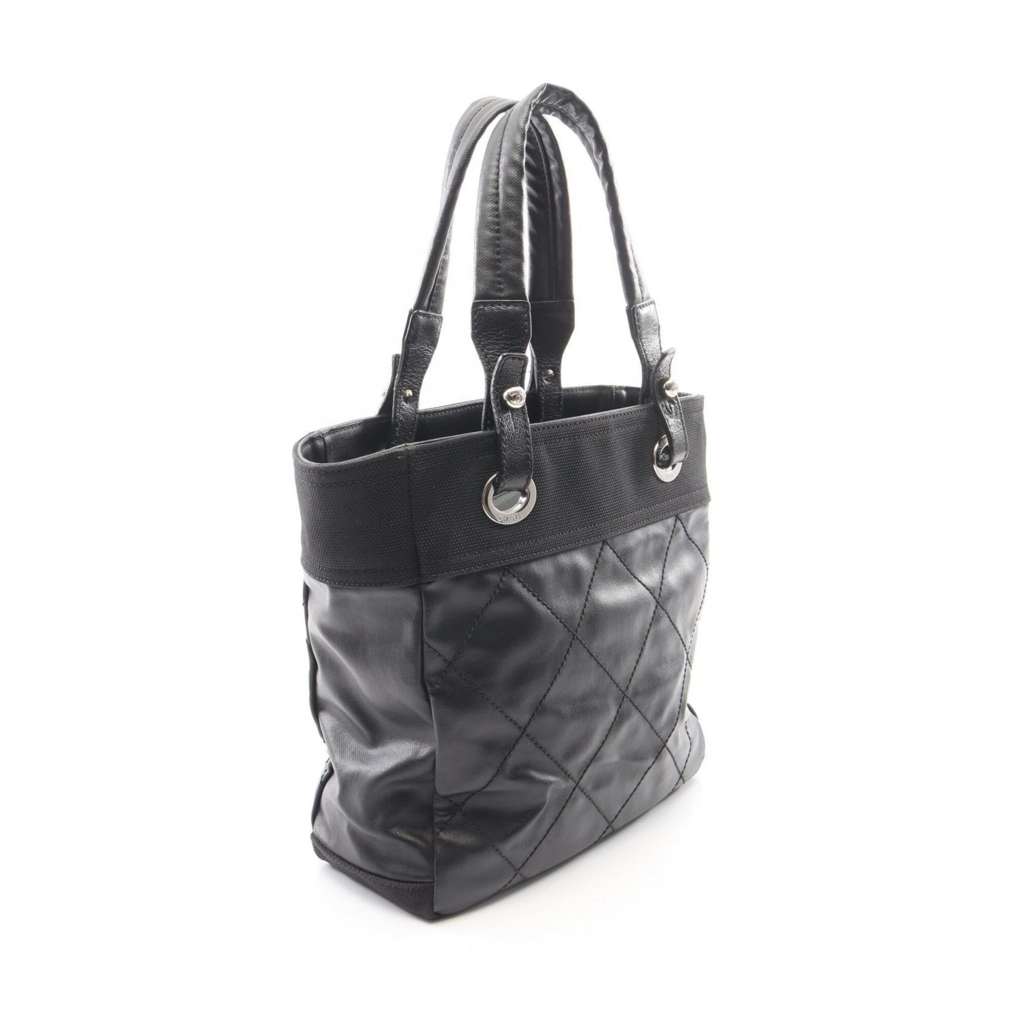 Chanel Black Coated Canvas Leather Handbag Tote Bag (Pre-Owned)