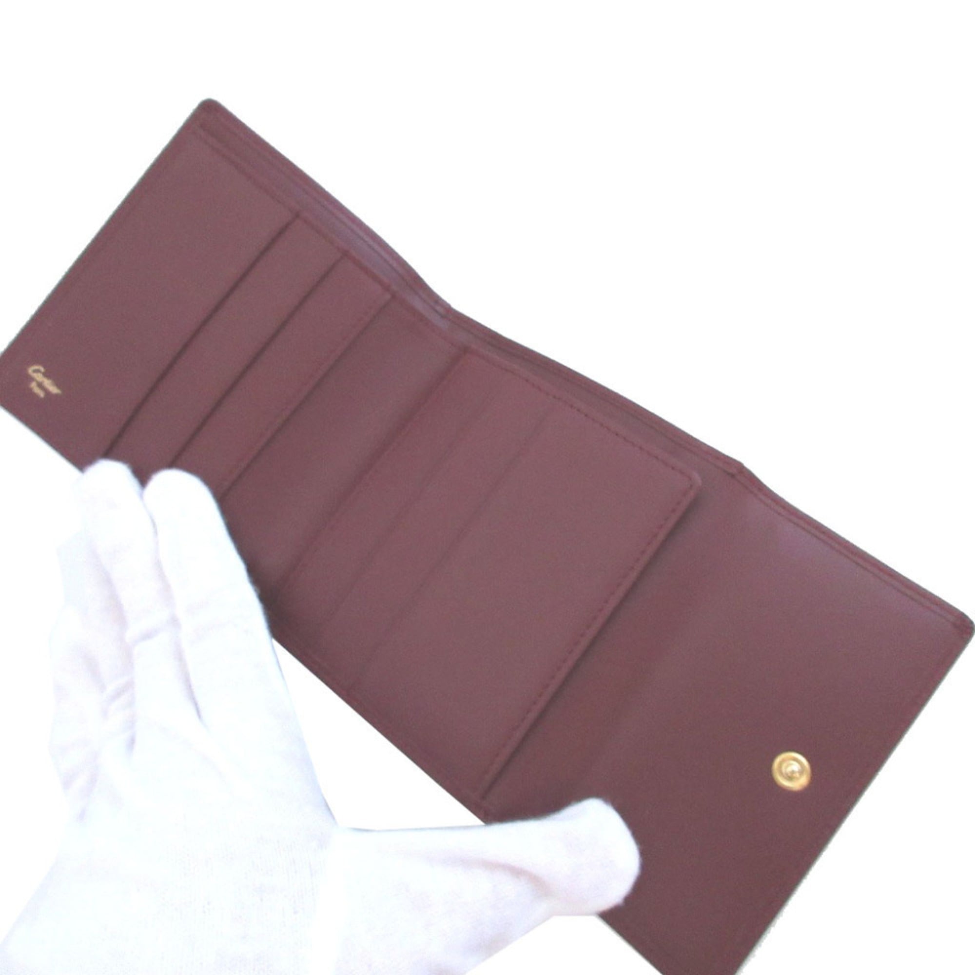 Cartier Bordeaux Red Color Leather Wallet (Tri-Fold) (Pre-Owned)