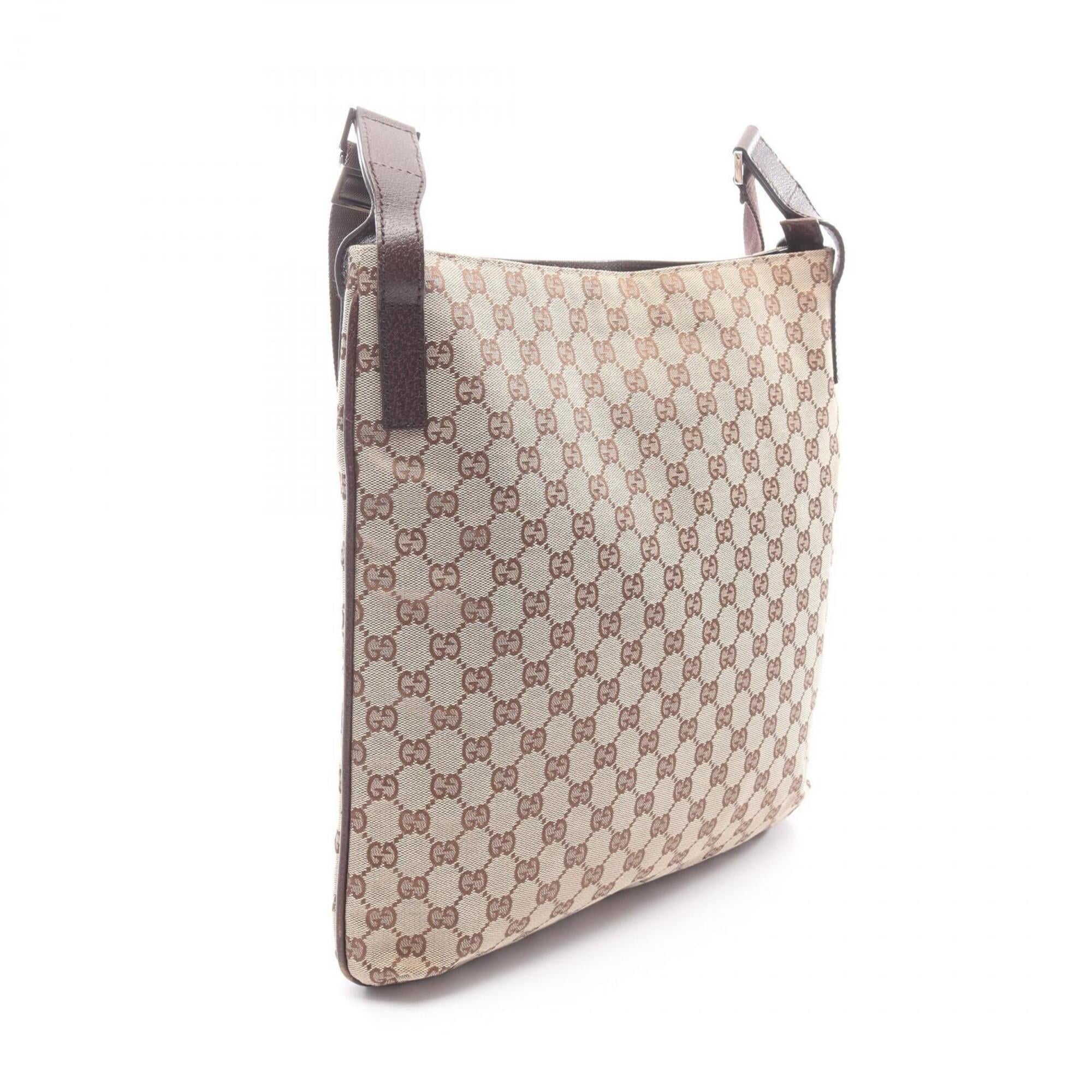 Gucci Beige Brown Canvas Leather Handbag Shoulder Bag (Pre-Owned)