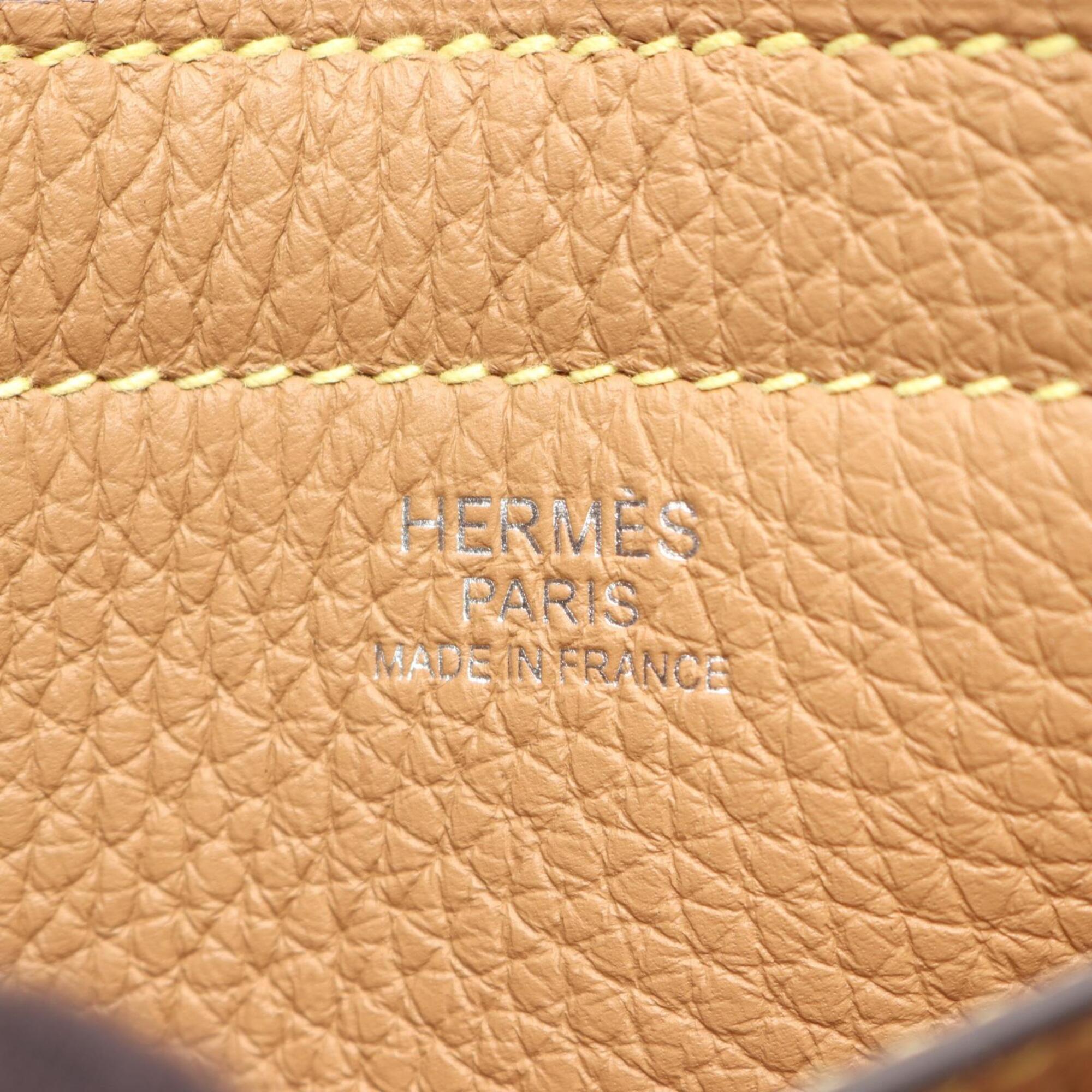 Hermes Brown Ivory Taurillon Clemence Leather Handbag Tote Bag (Pre-Owned)