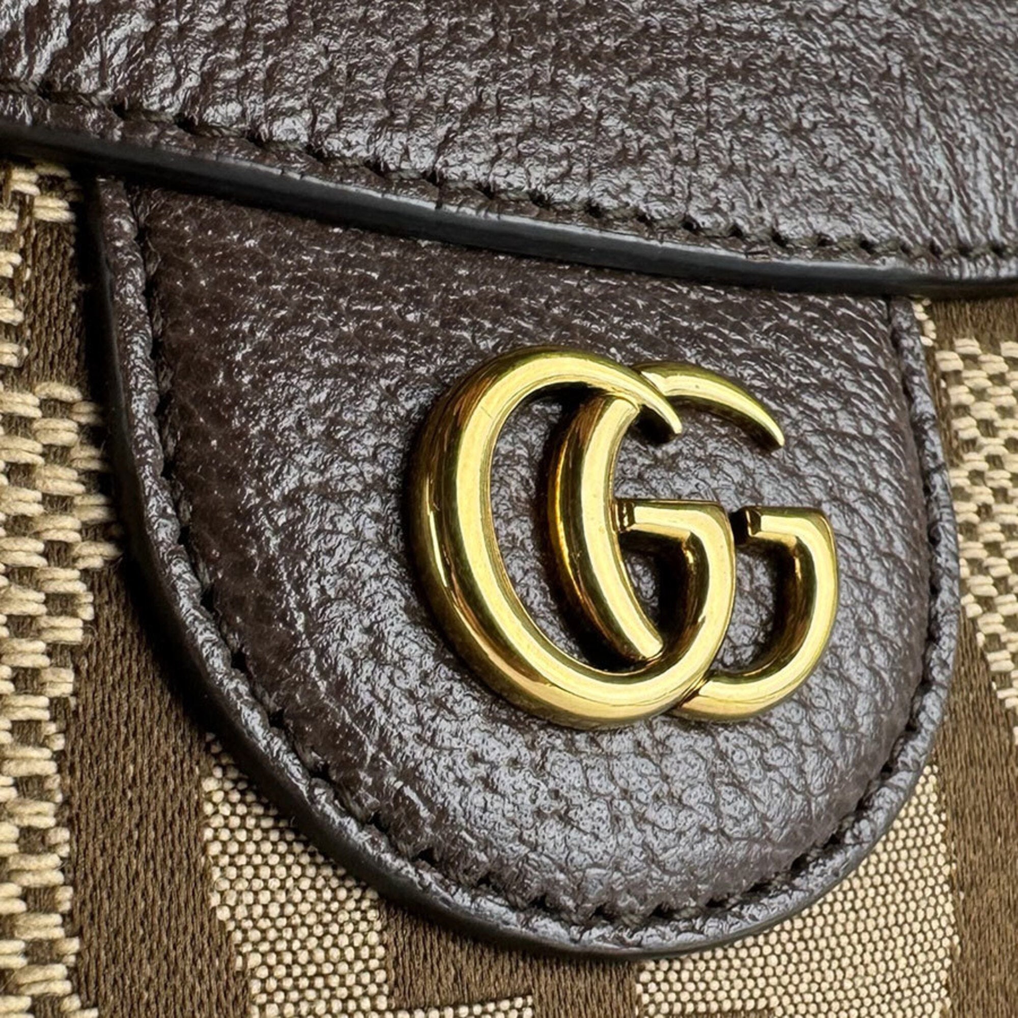 Gucci Beige Brown Canvas Leather Handbag Shoulder Bag (Pre-Owned)