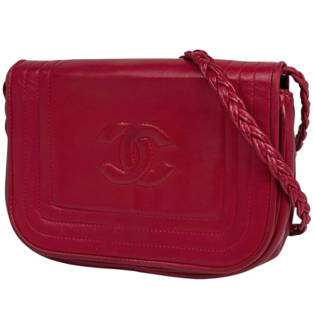 Chanel Red Color Leather Shoulder Bag (Pre-Owned)