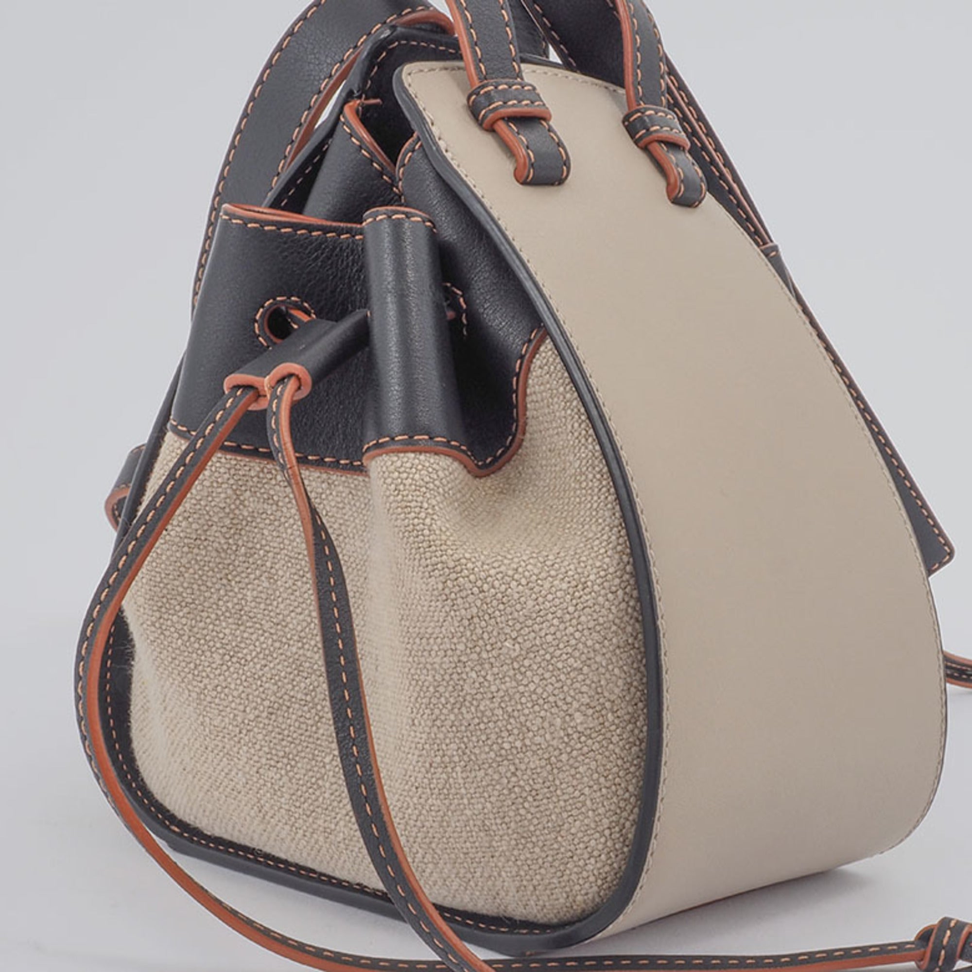 Loewe Hammock Beige Black Linen Leather Handbag Shoulder Bag (Pre-Owned)
