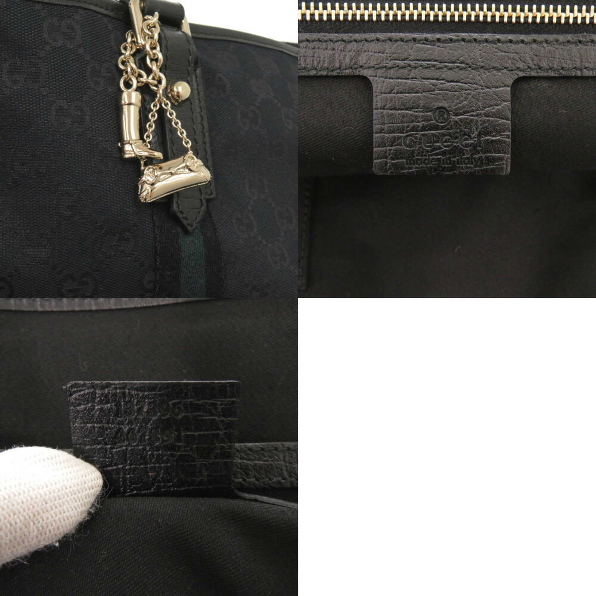 Gucci Black Green Canvas Tote Bag (Pre-Owned)