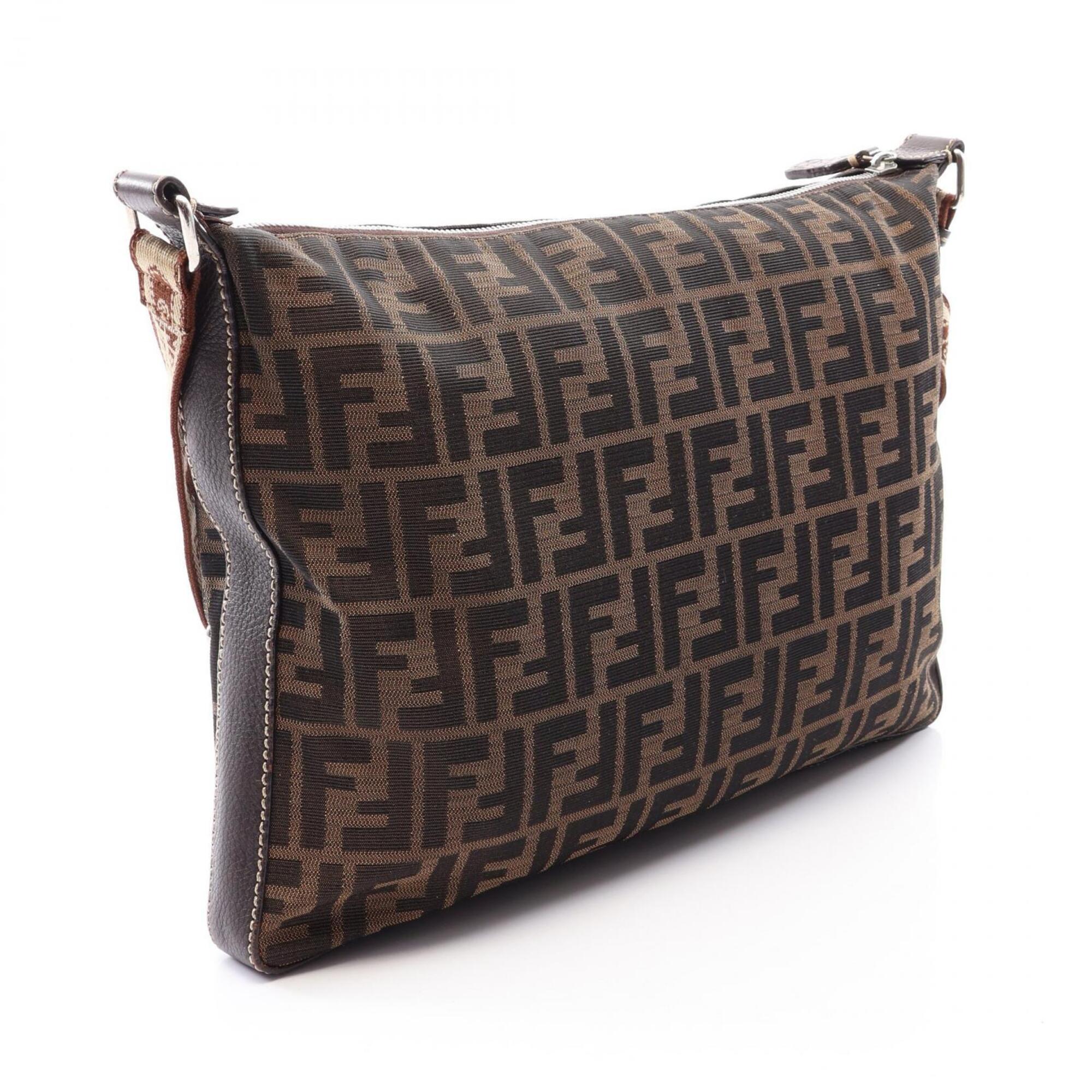 Fendi Brown Canvas Leather Handbag Shoulder Bag (Pre-Owned)