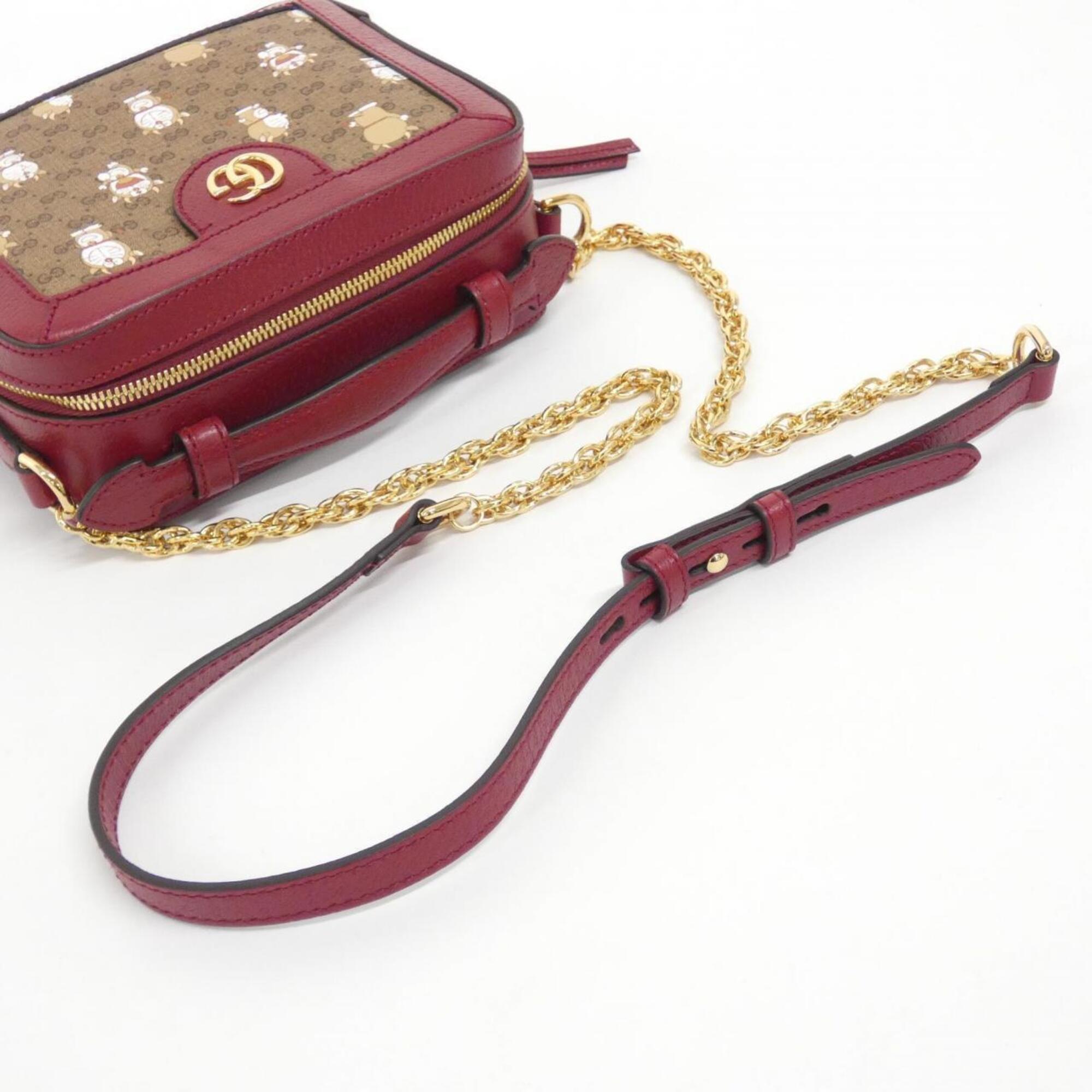 Gucci Beige Cherry Red Gg Supreme Leather Shoulder Bag (Pre-Owned)