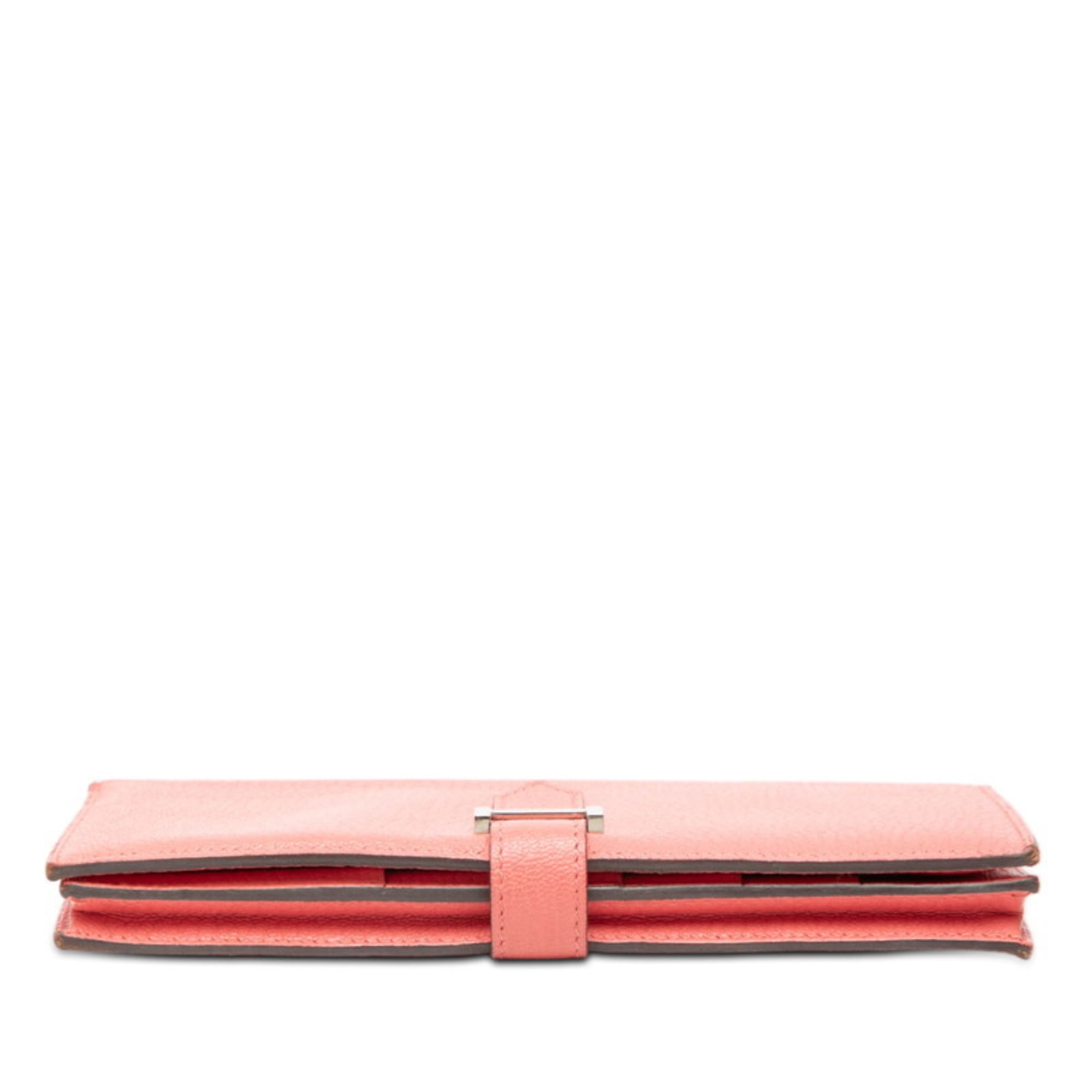 Hermes Pink Chevre Leather Leather Long Wallet (Bi-Fold) (Pre-Owned)