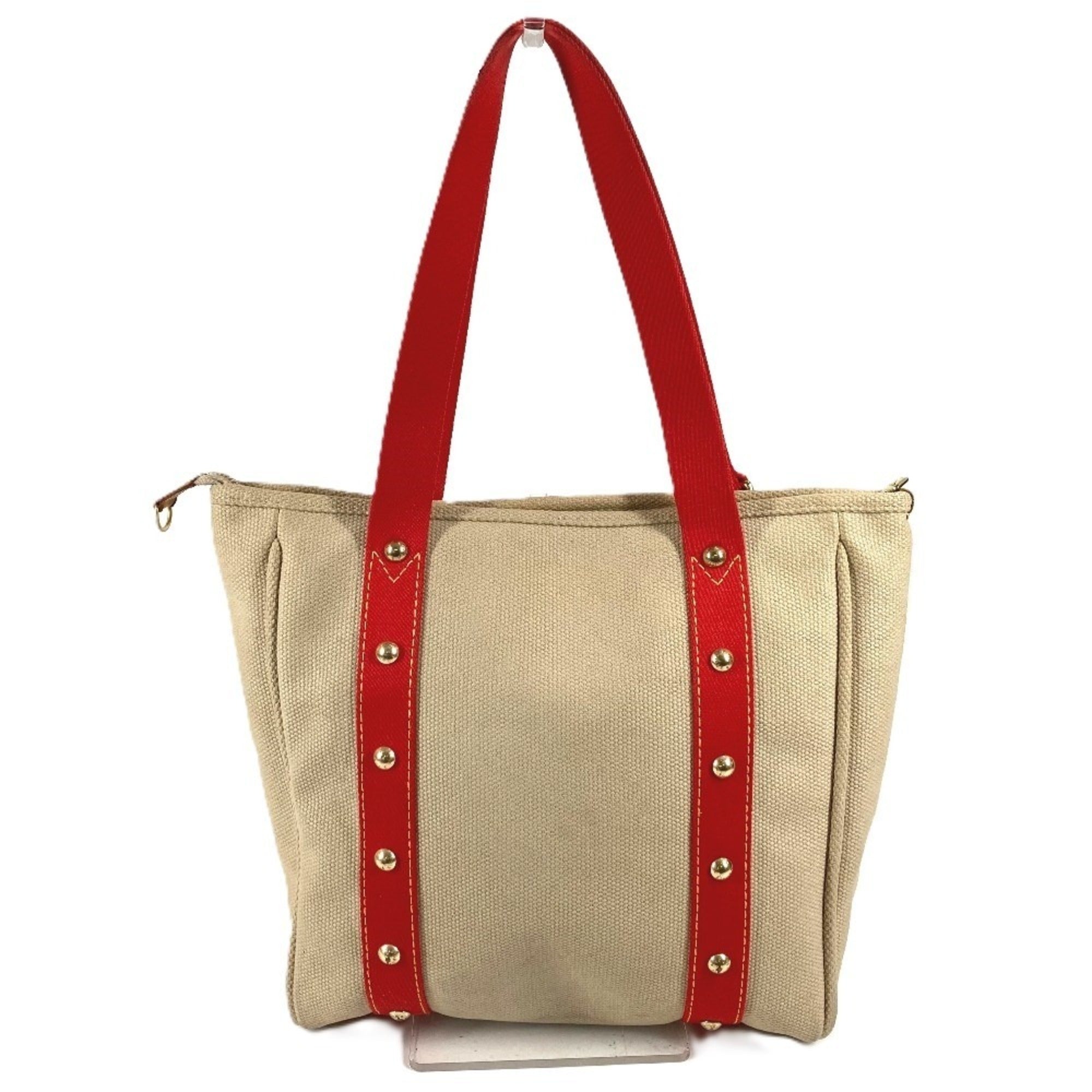Louis Vuitton Beige Red Color Canvas Shoulder Bag Tote Bag (Pre-Owned)