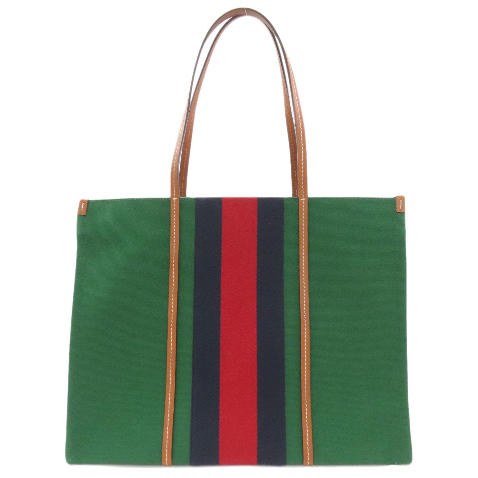 Gucci Green Canvas Leather Tote Bag (Pre-Owned)